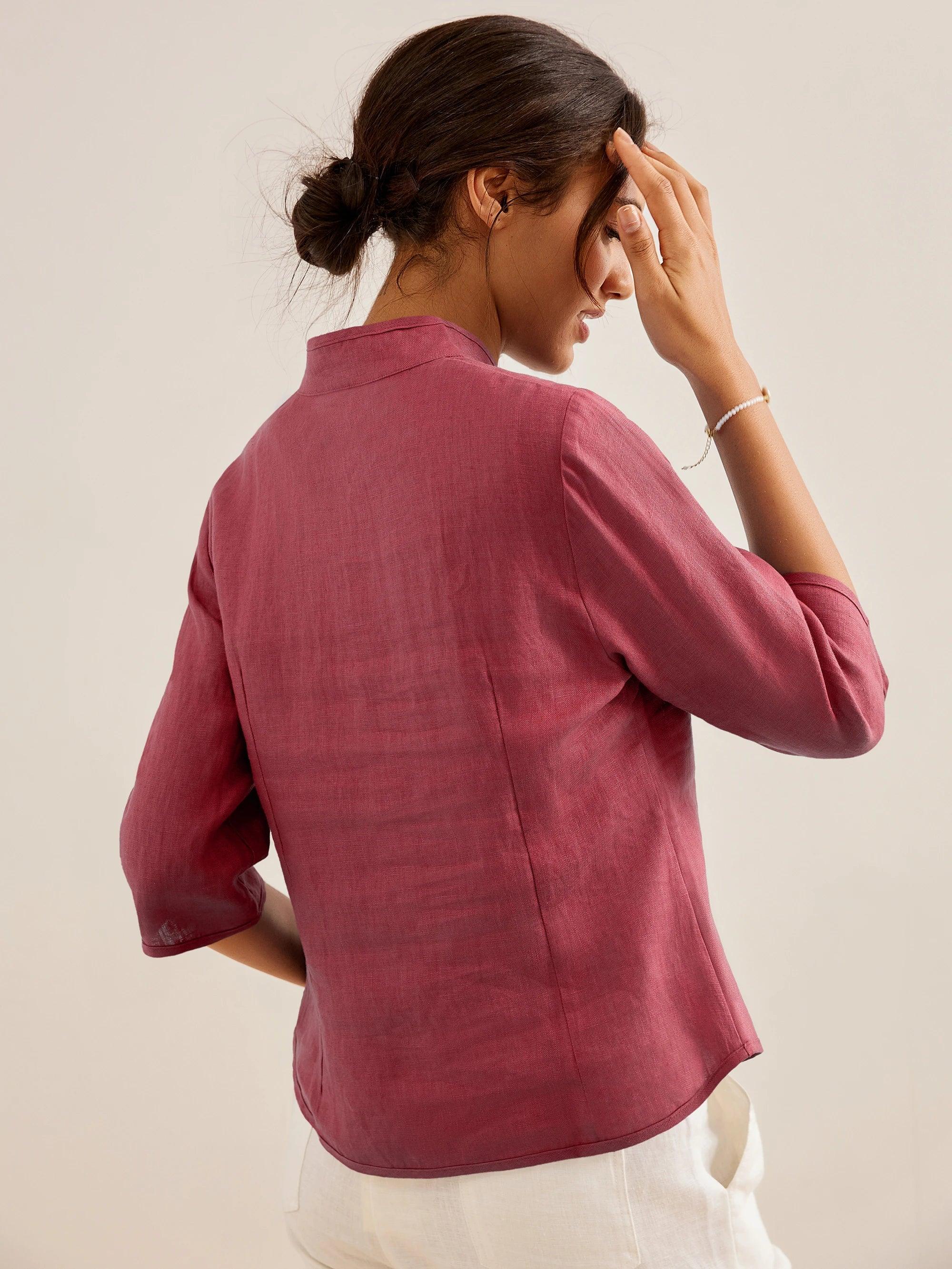 100% Linen Hand Button Fitted Jacket AMELIA DestGlow