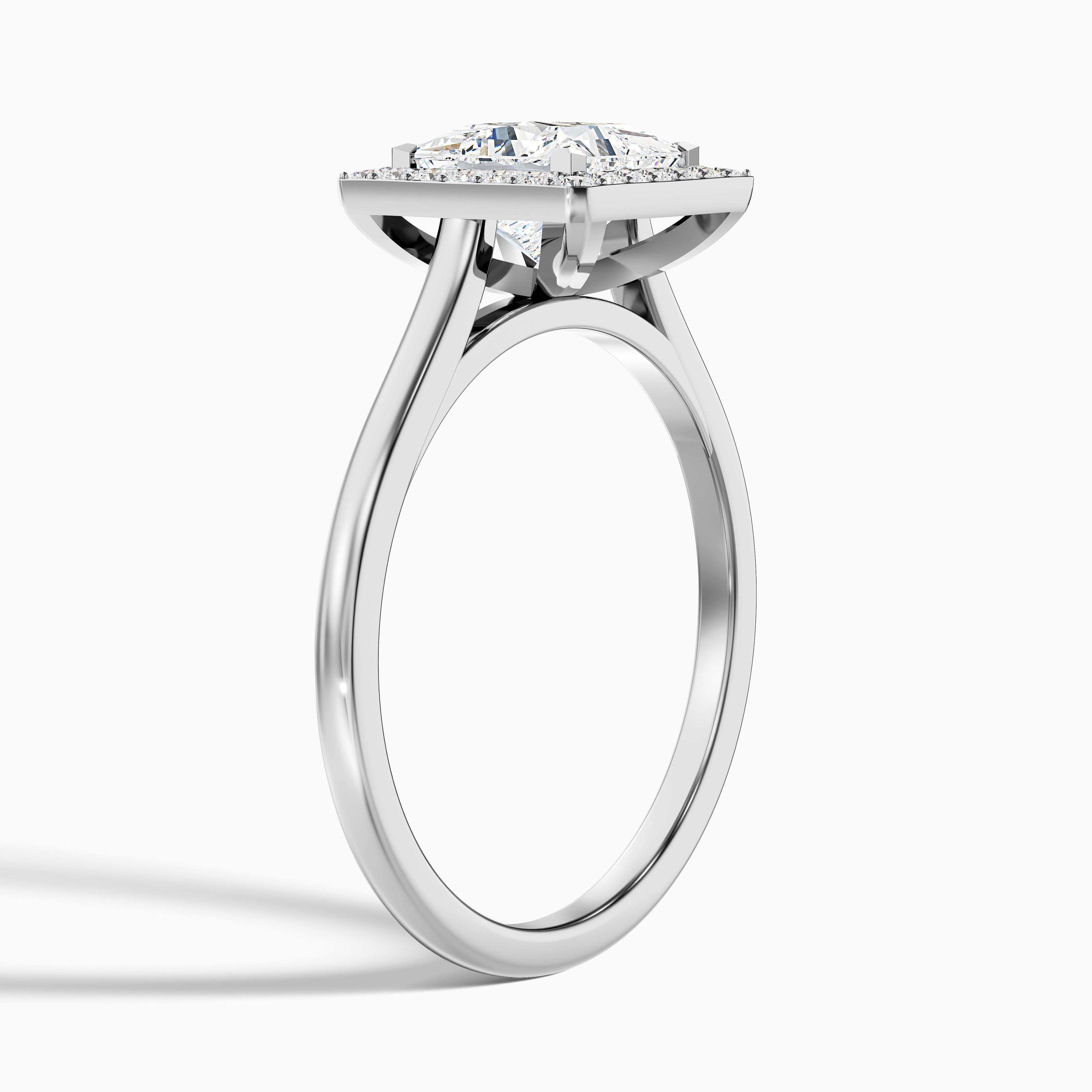 Fiona 3 Carat Princess Cut Halo Pave Moissanite Diamond Ring in Platinum DestGlow