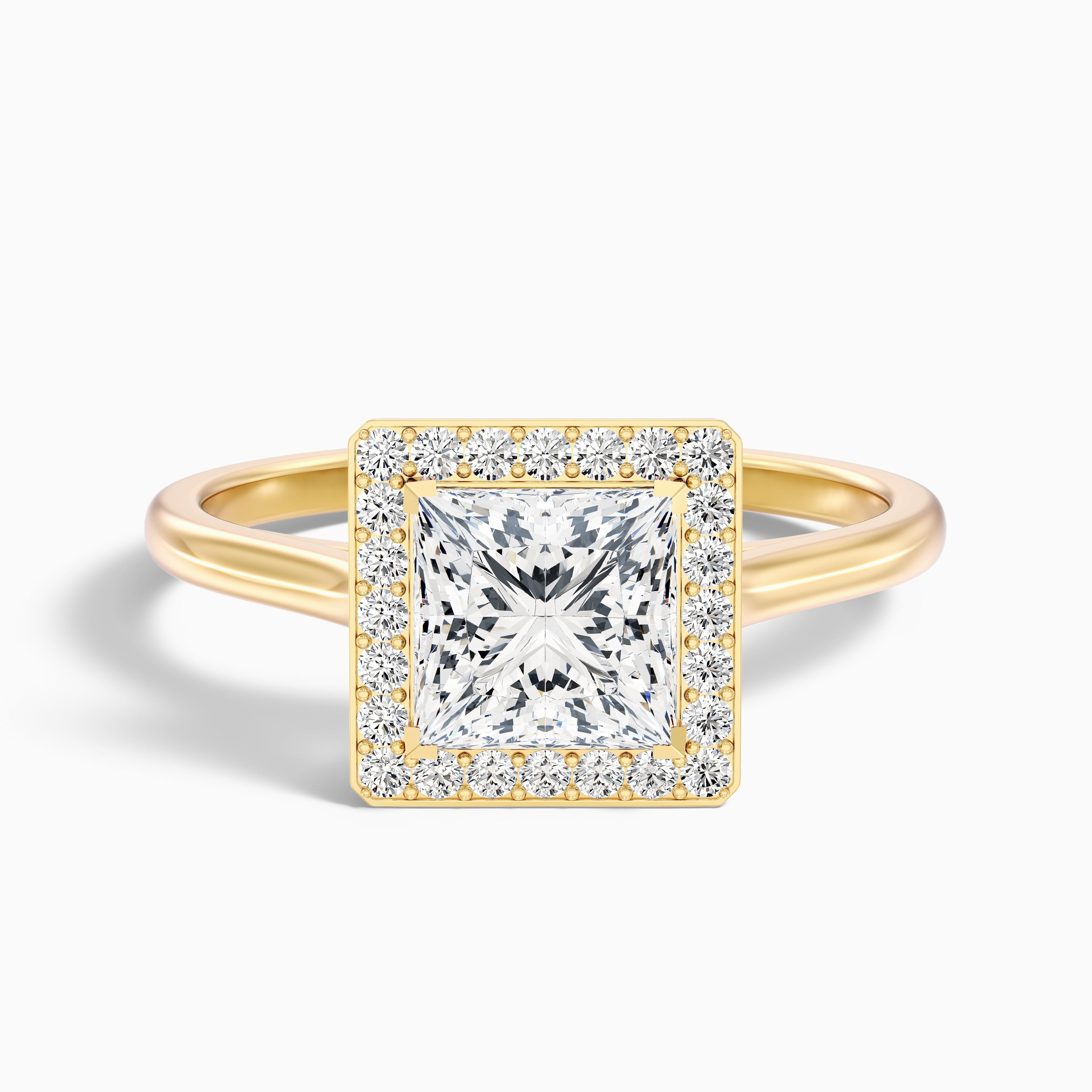 Kelly 1 Carat Princess Cut Halo Pave Lab Grown Engagement Ring in 18k White Gold DestGlow