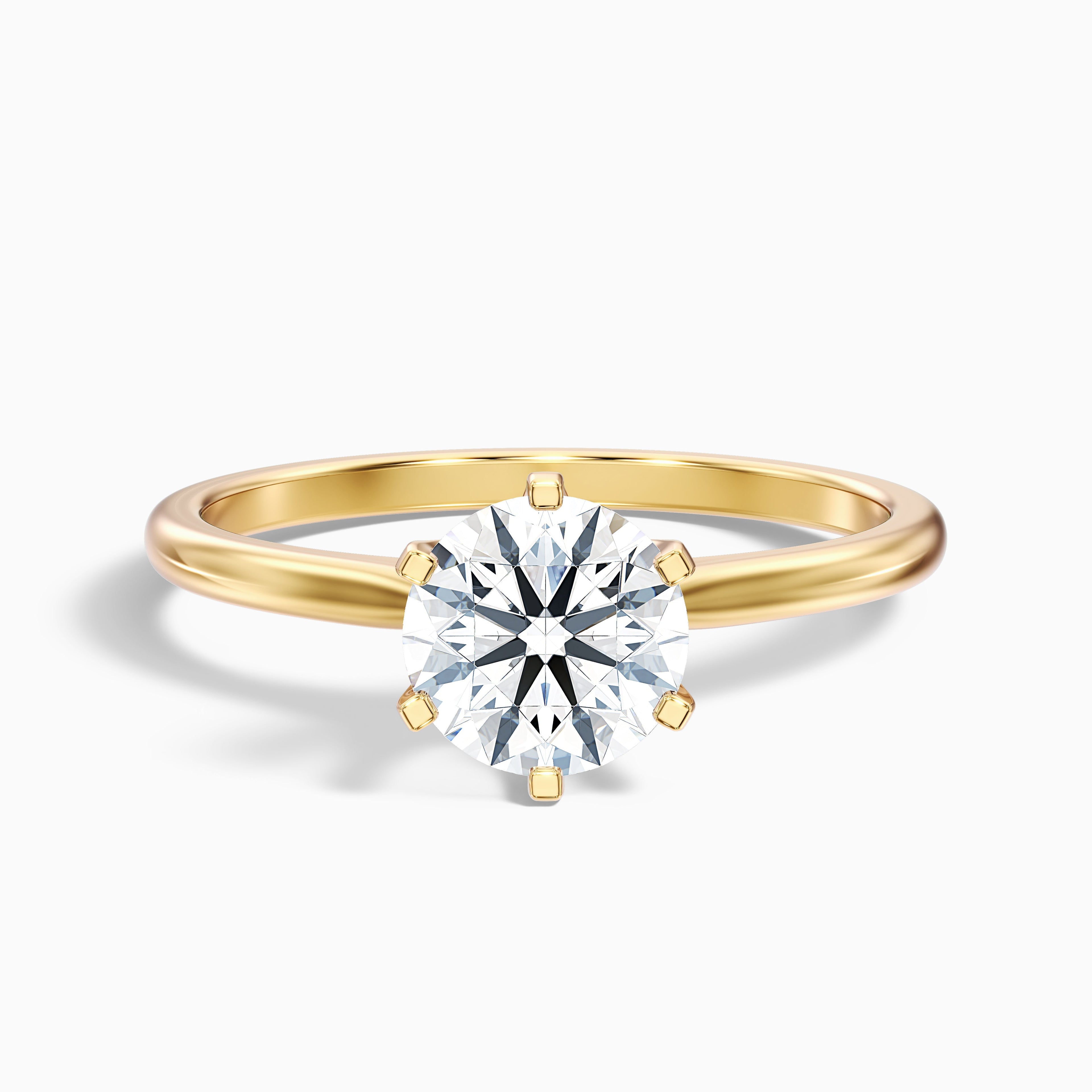 Fern 9 Carat Round Solitaire Moissanite Diamond Ring in 18k Yellow Gold