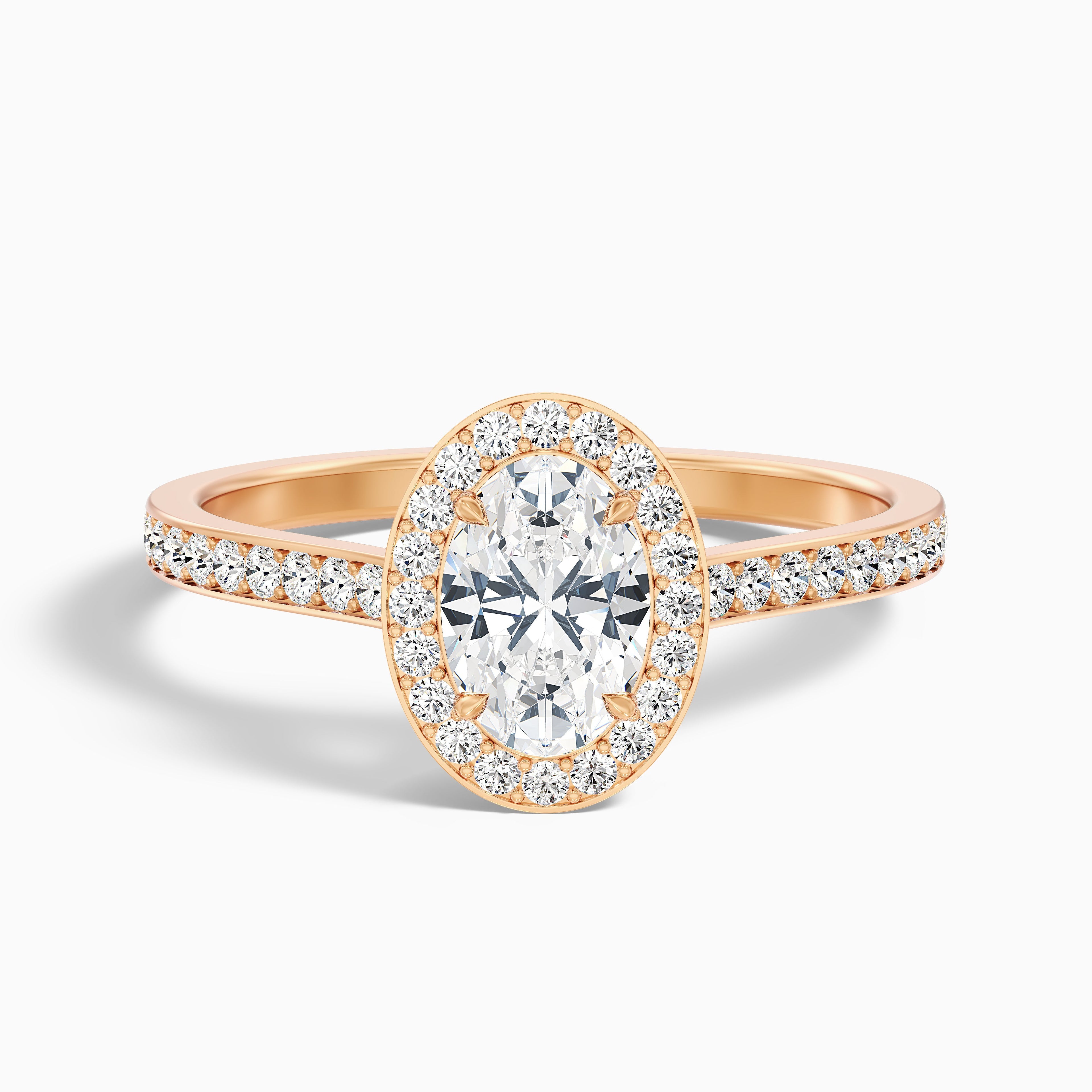 Erin 5 Carat Oval Halo Pave Lab Grown Engagement Ring in 18k Rose Gold DestGlow