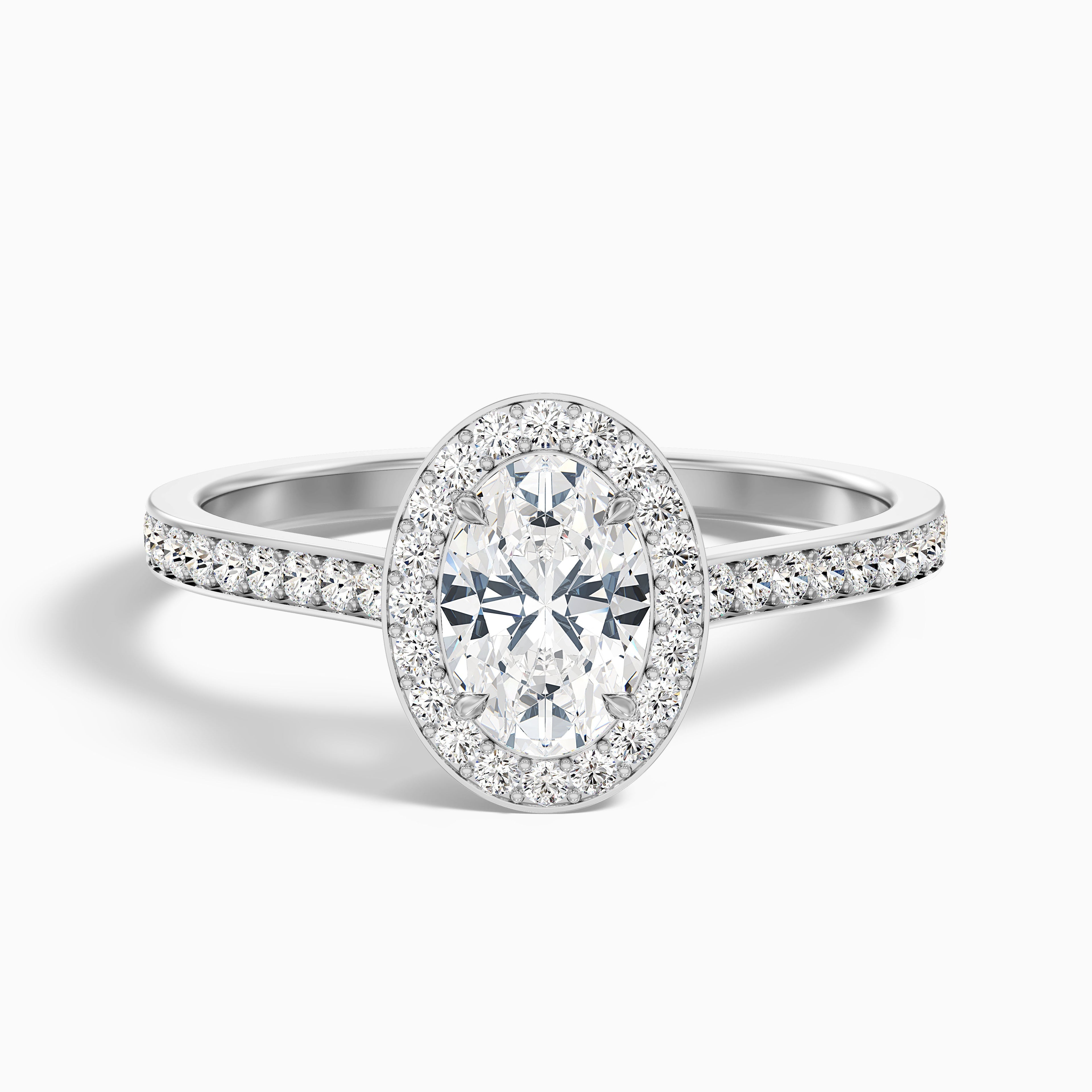 Emily 2 Carat Oval Halo Pave Moissanite Diamond Ring in 14k White Gold