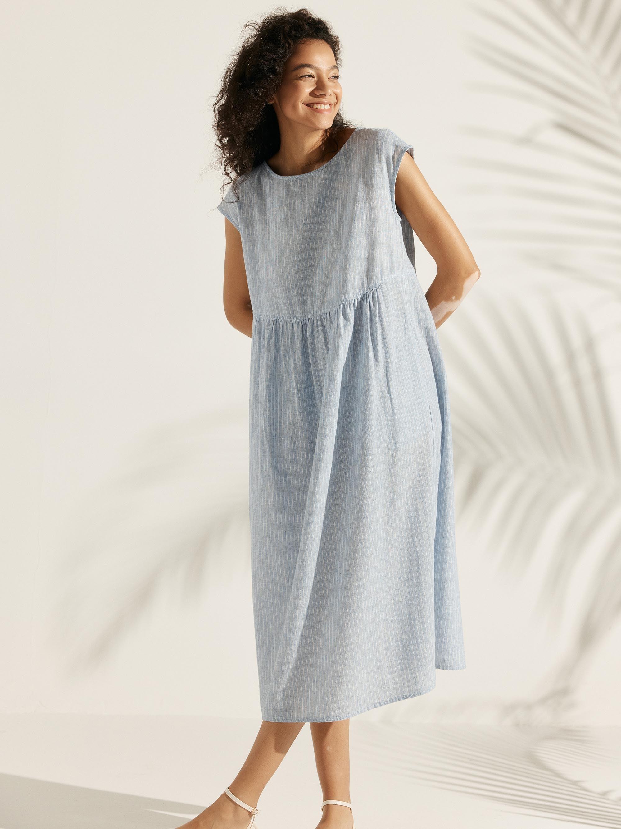 100% Linen Cap Sleeve Washed Maxi Dress JOAN by LINTICO