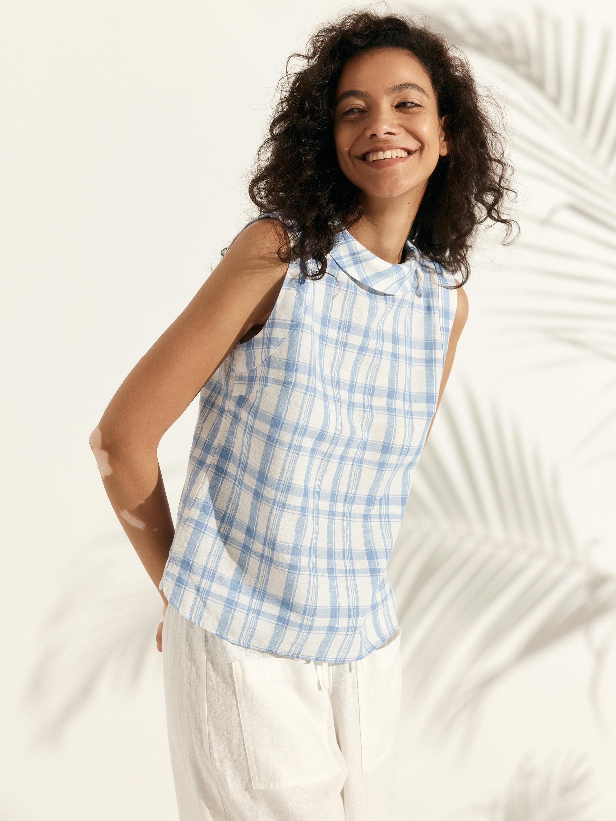 100% Linen Draped Collar Tank Top JACQUELINE by LINTICO