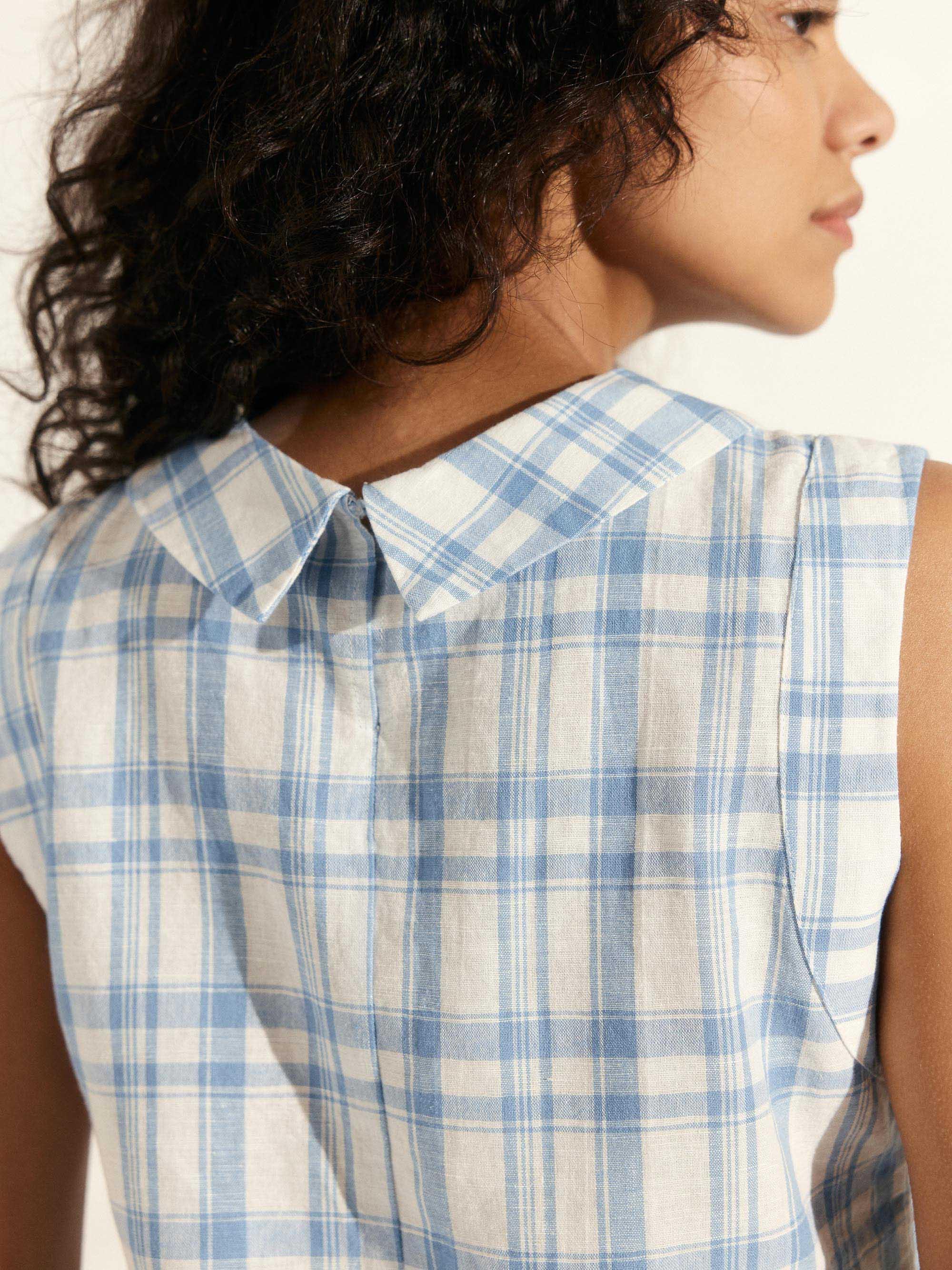 100% Linen Draped Collar Tank Top by LINTICO