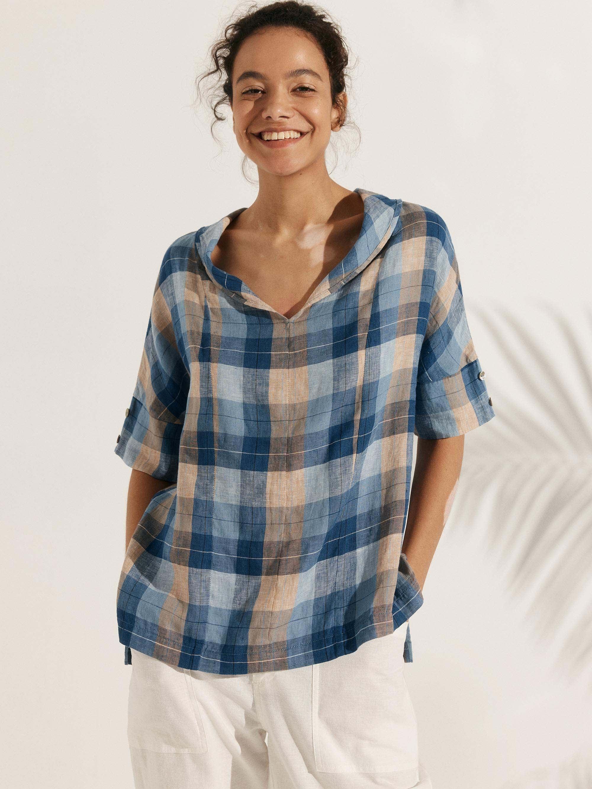 Linen V-Neck Short-Sleeve Shirt SIERRA DestGlow