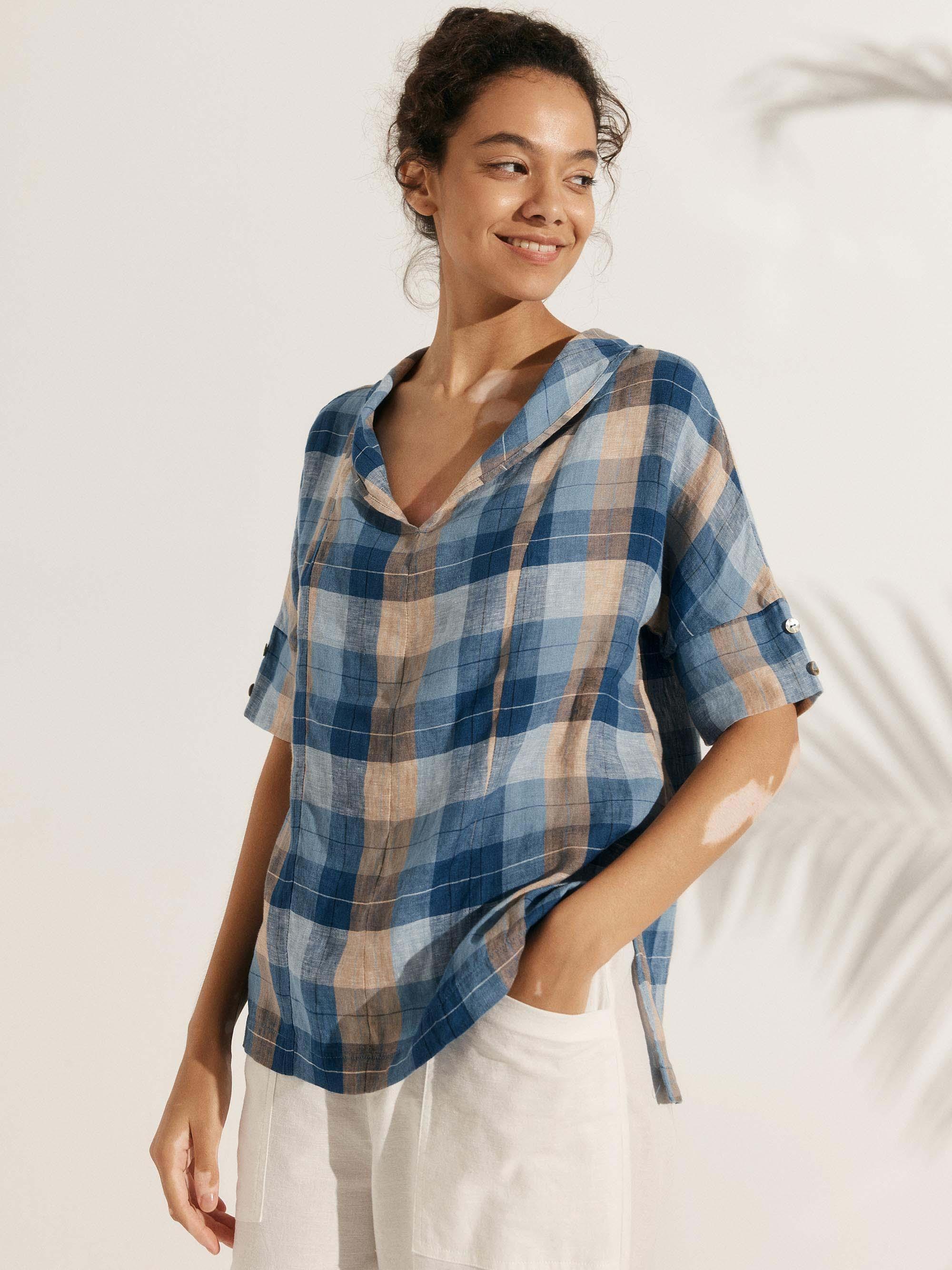 Linen V-Neck Short-Sleeve Shirt SIERRA DestGlow