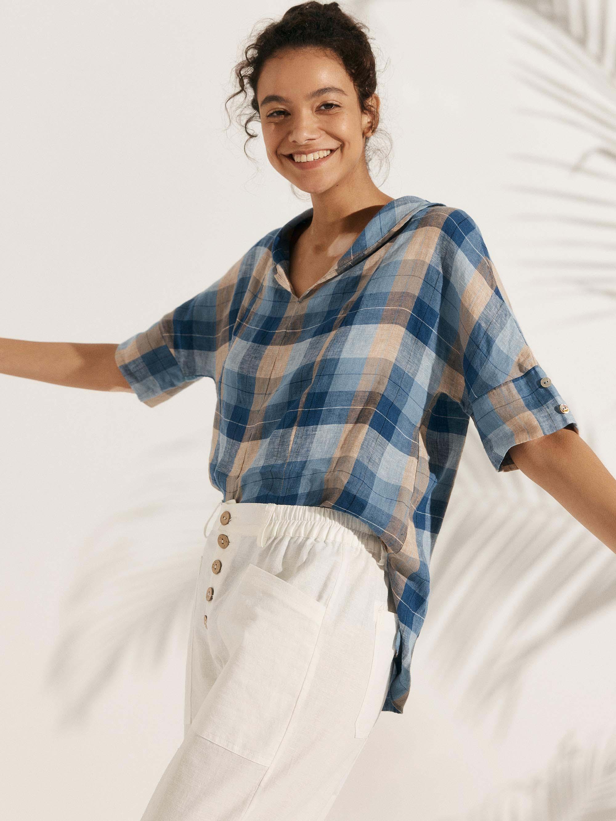 Linen V-Neck Short-Sleeve Shirt SIERRA DestGlow
