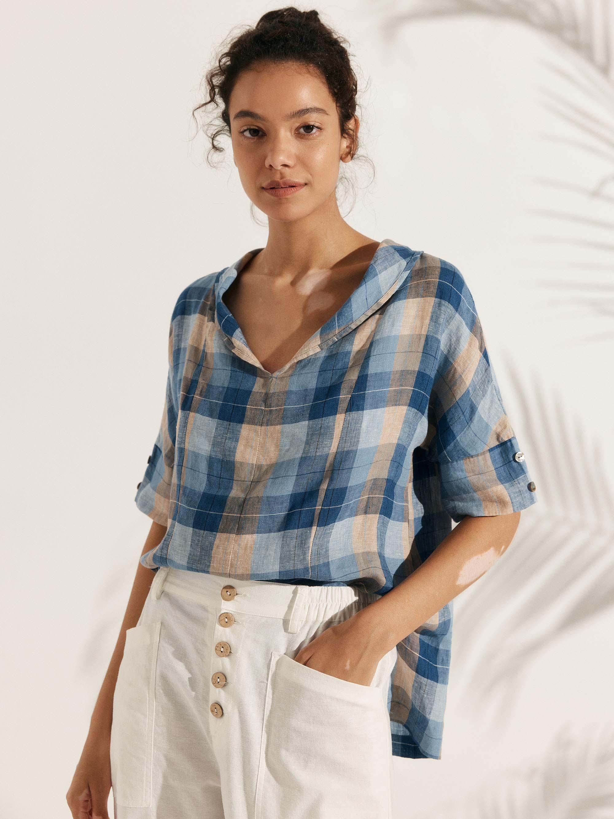 Linen V-Neck Short-Sleeve Shirt SIERRA DestGlow