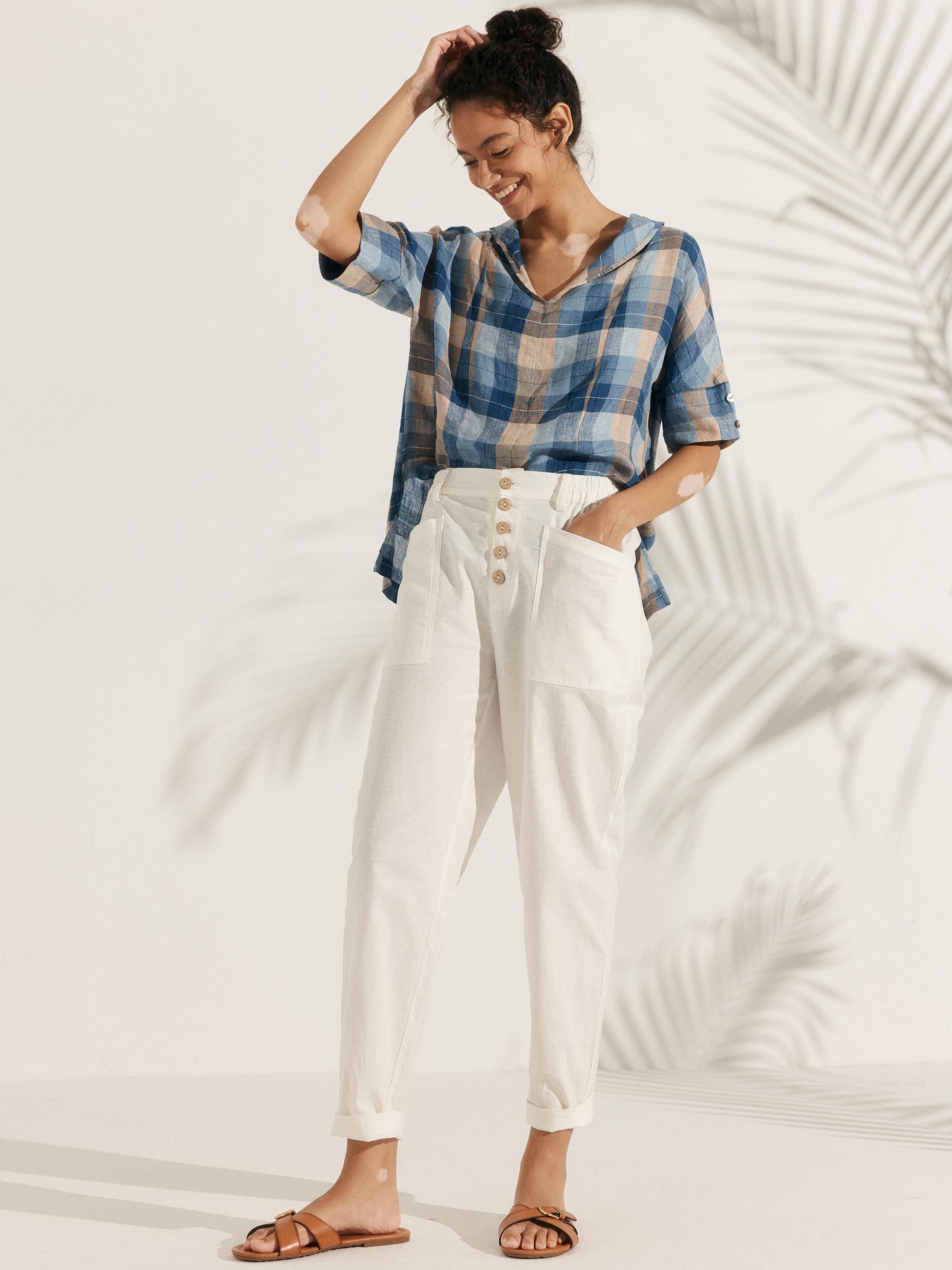 Linen V Neck Short Sleeve Shirt SIERRA