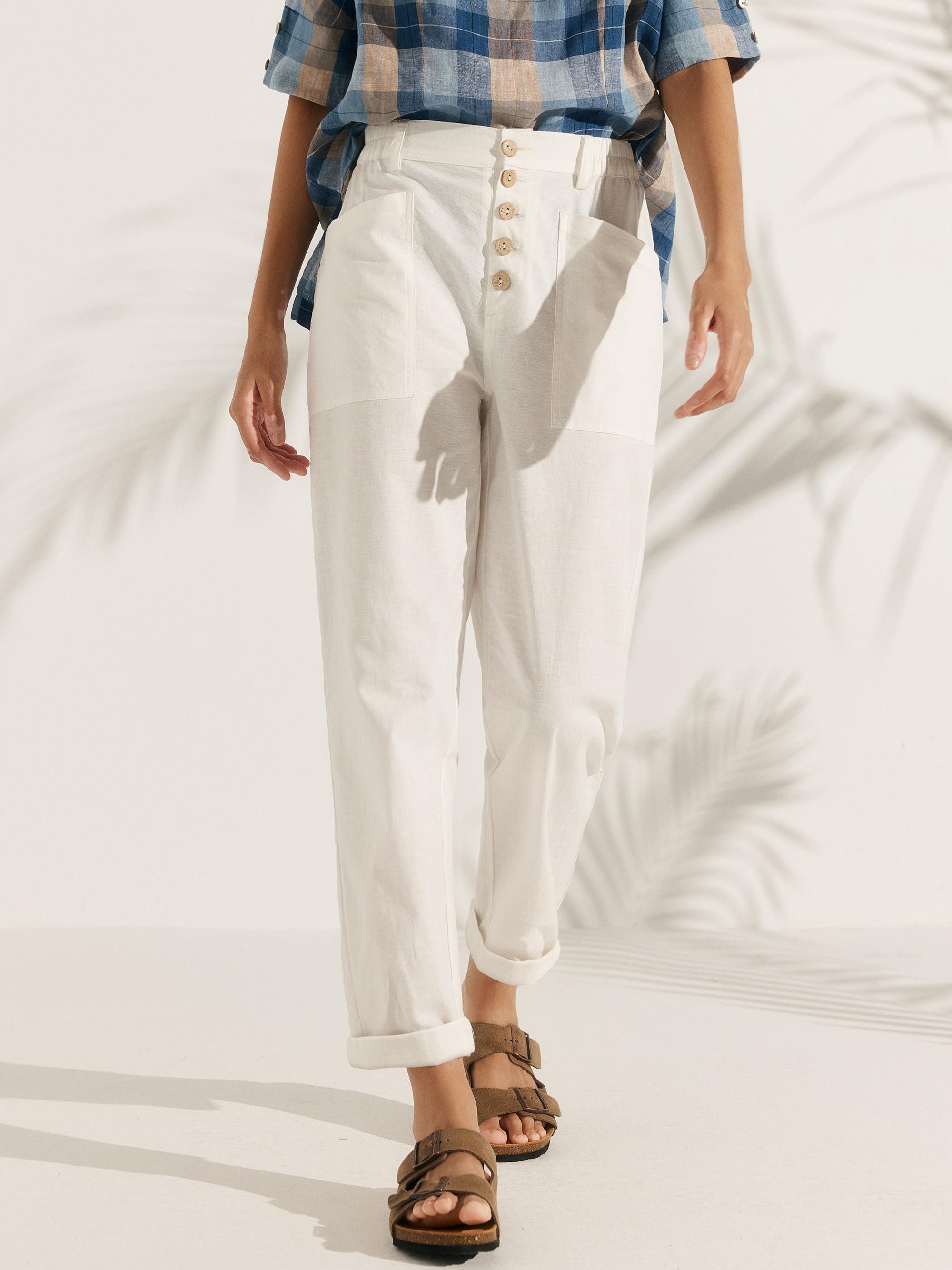 Linen Simple Button Fly Trousers HEIDI by LINTICO