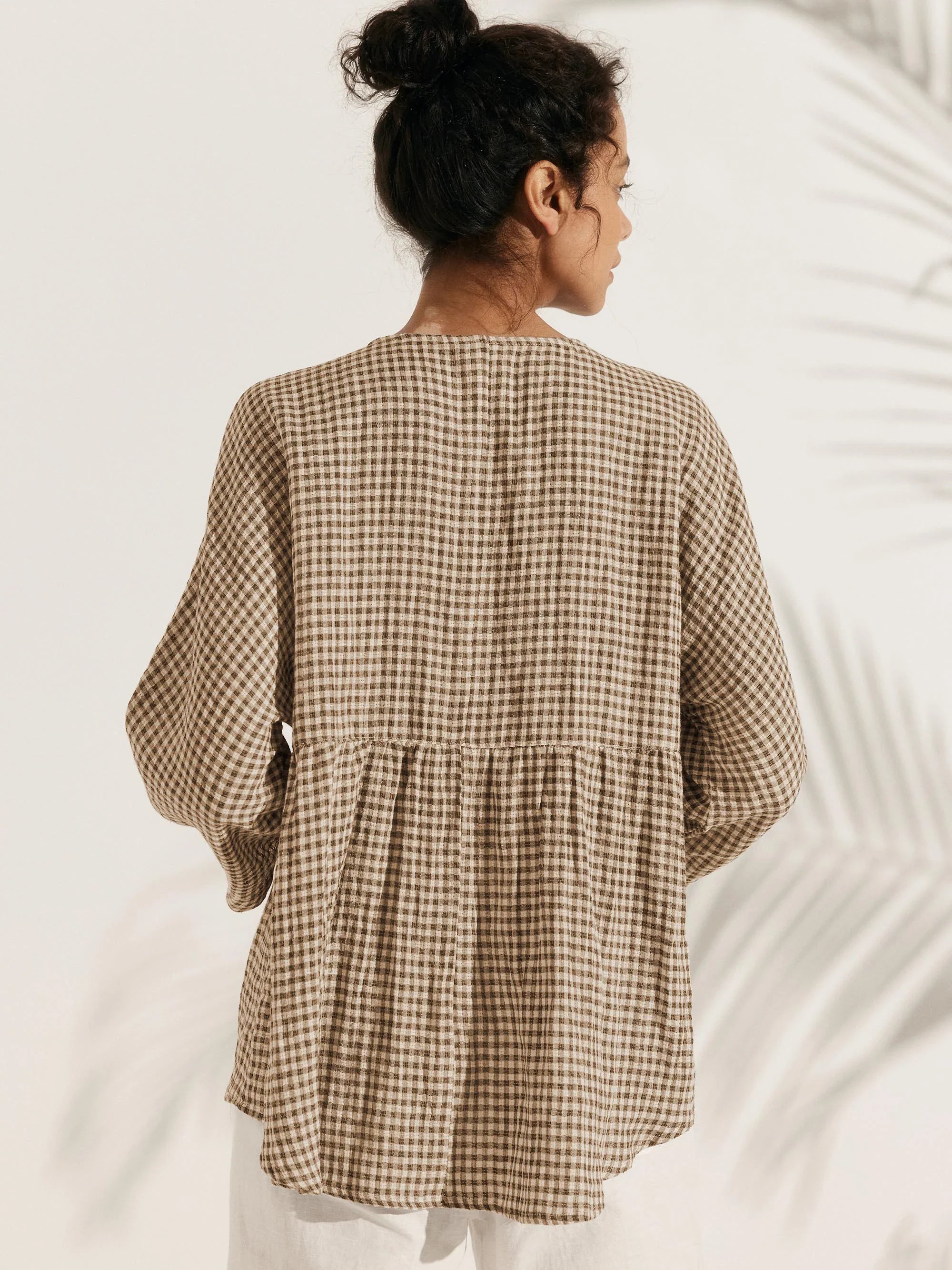 Linen Checked Long-Sleeved Top CAROLINE by LINTICO