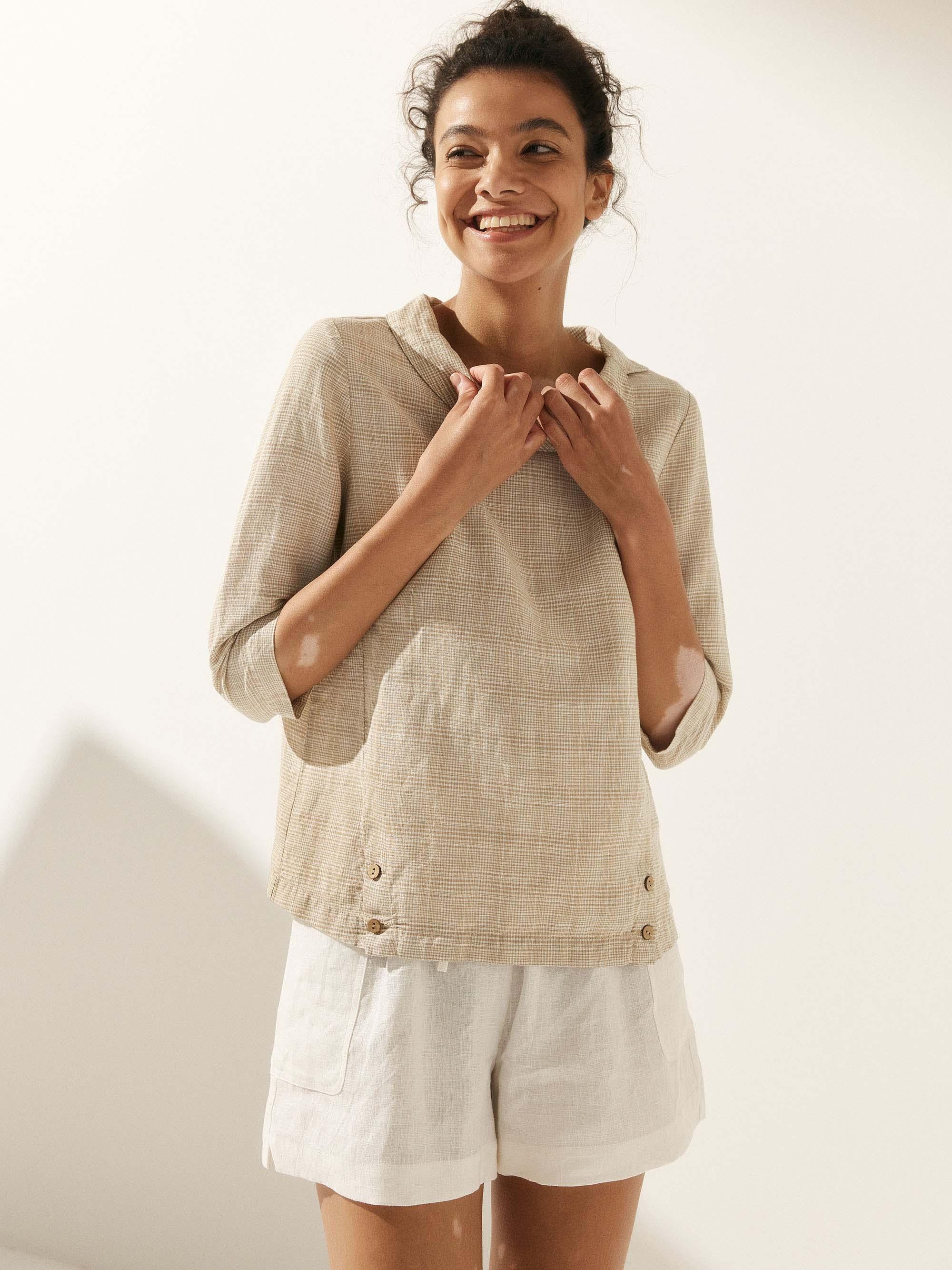 Linen Round Soft-Fold Collar Top ANAIS by LINTICO