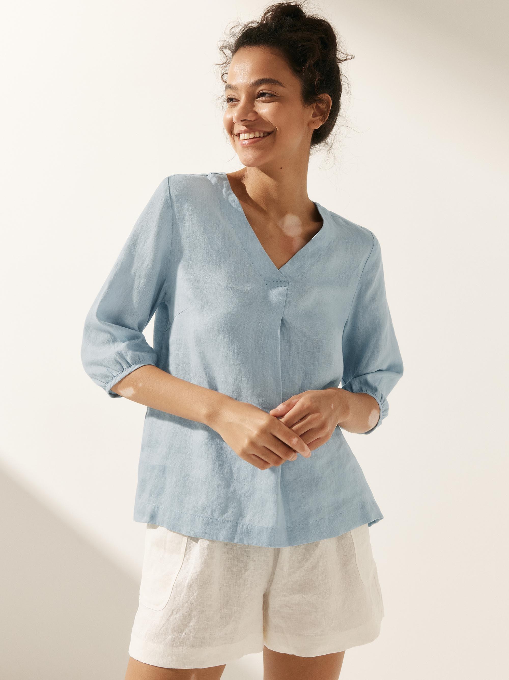 100% Linen Puff Sleeves Top LEAH by LINTICO
