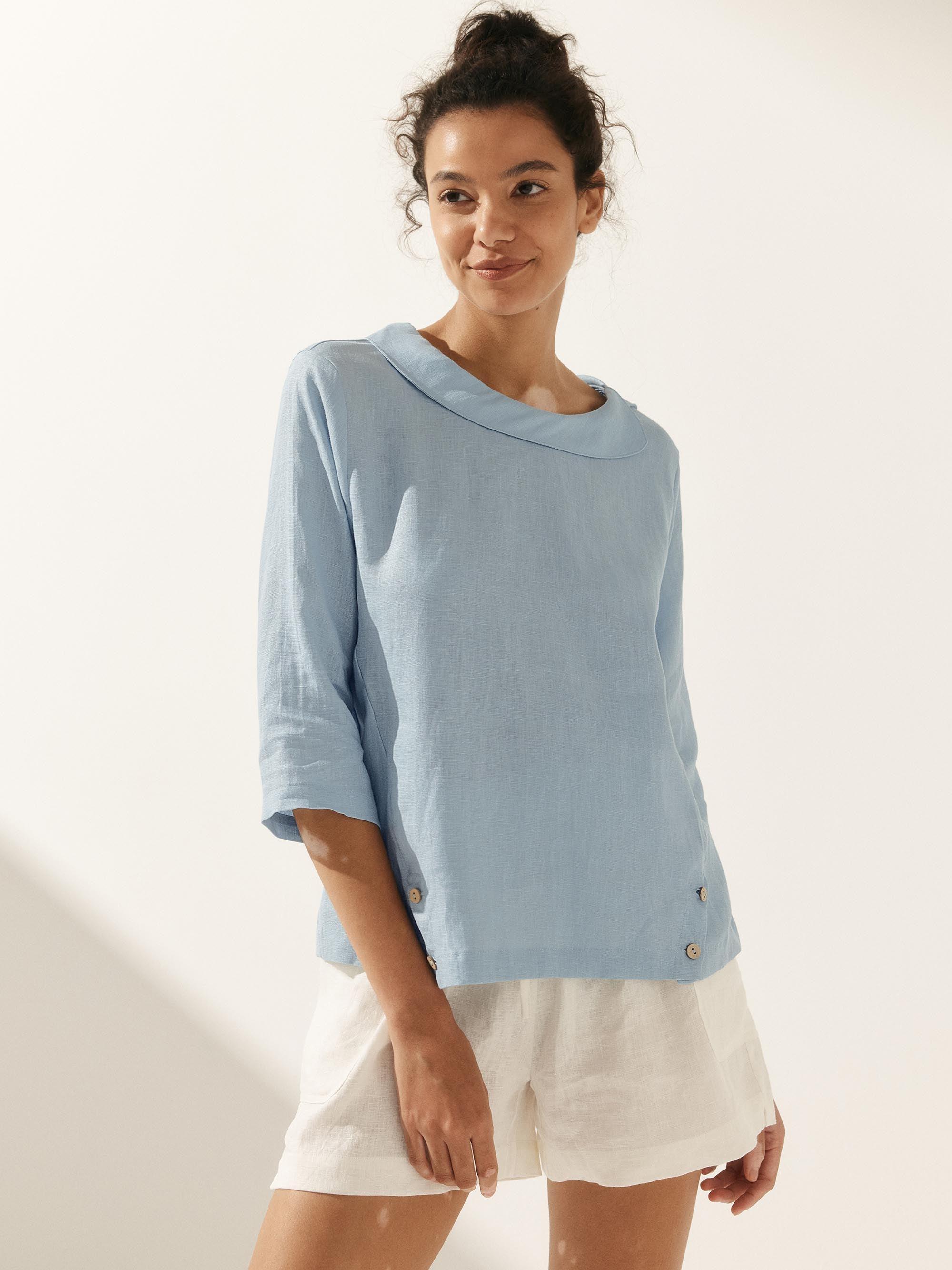 Linen Round Soft-Fold Collar Top LAURA