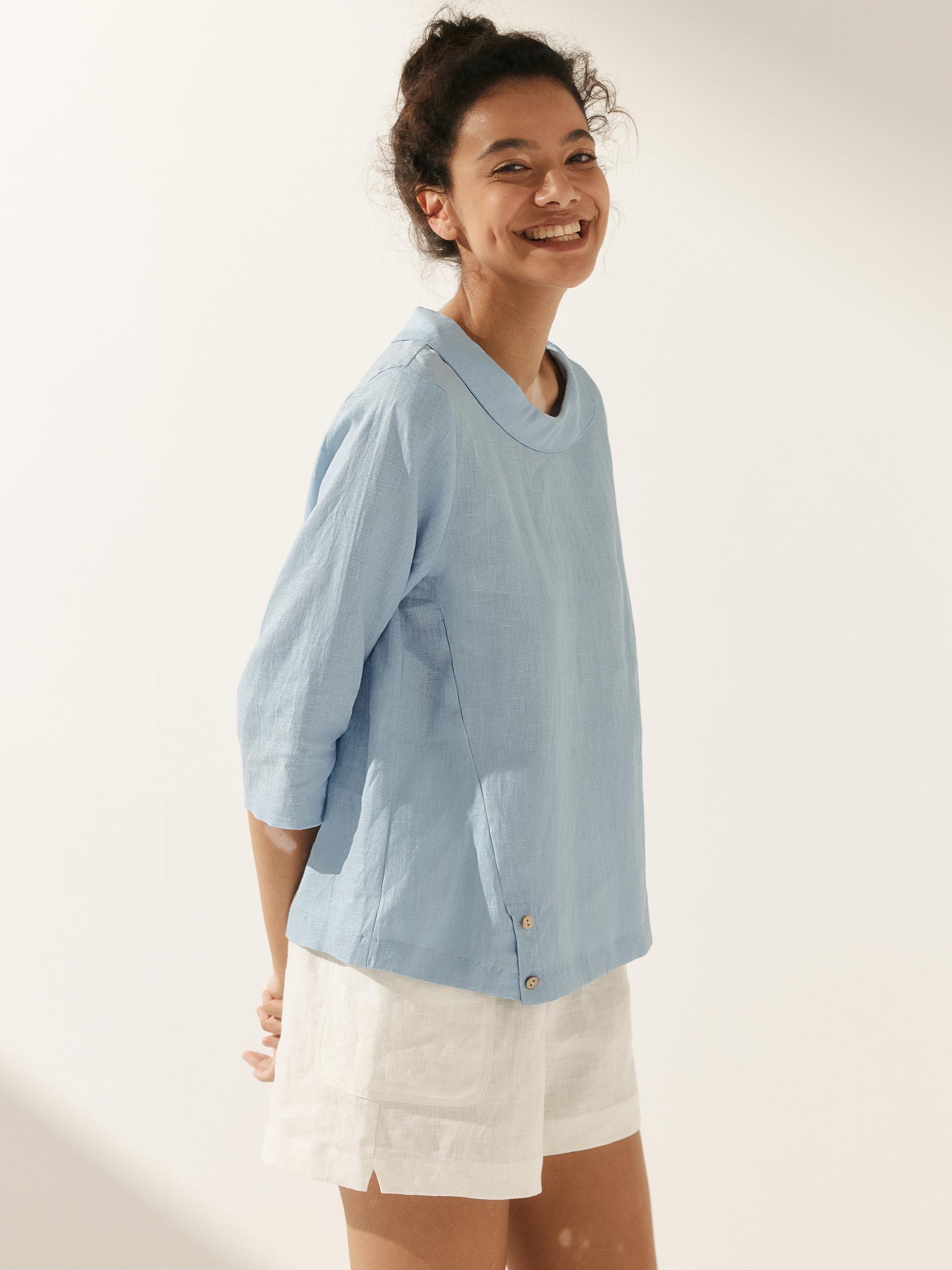 Linen Round Soft-Fold Collar Top LAURA