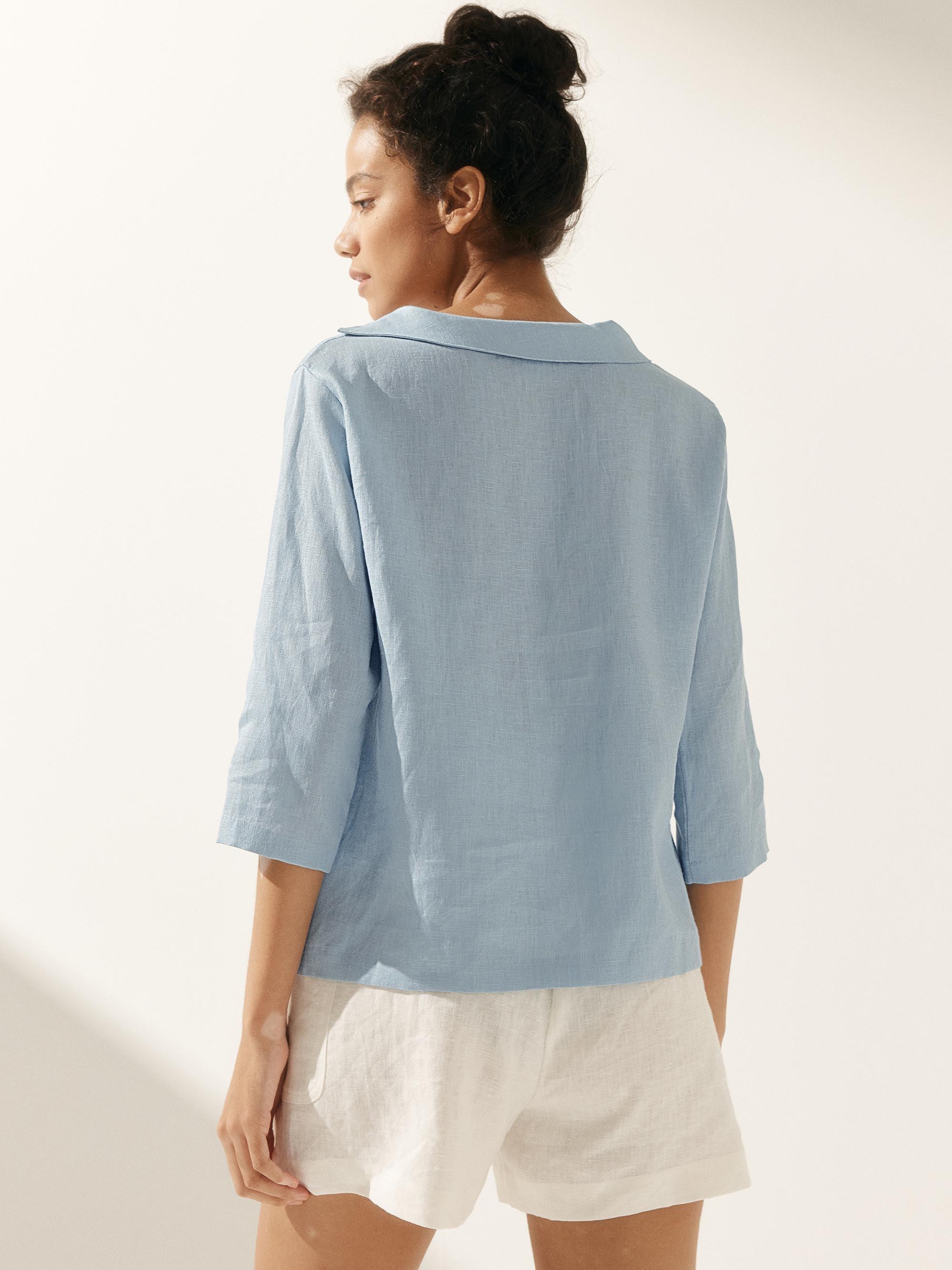 Linen Round Soft-Fold Collar Top LAURA