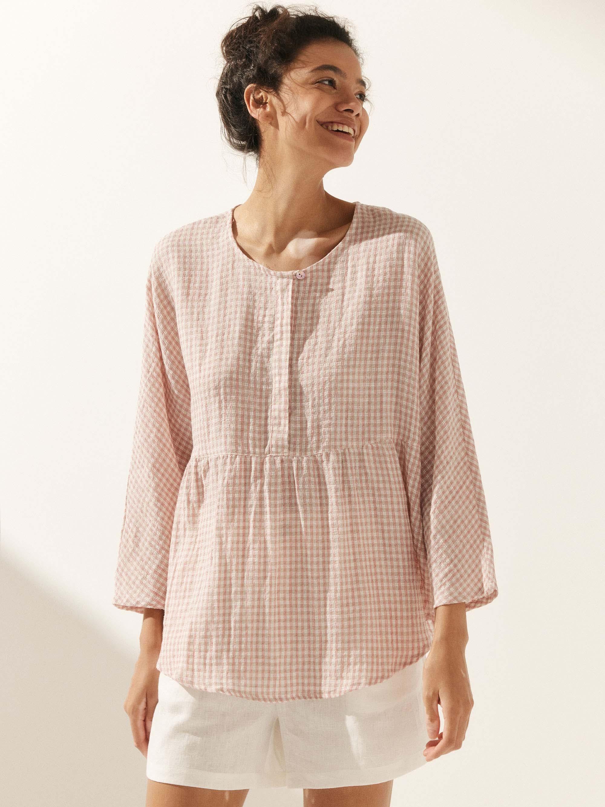 Linen Checked Long-Sleeved Top CAROLINE by LINTICO