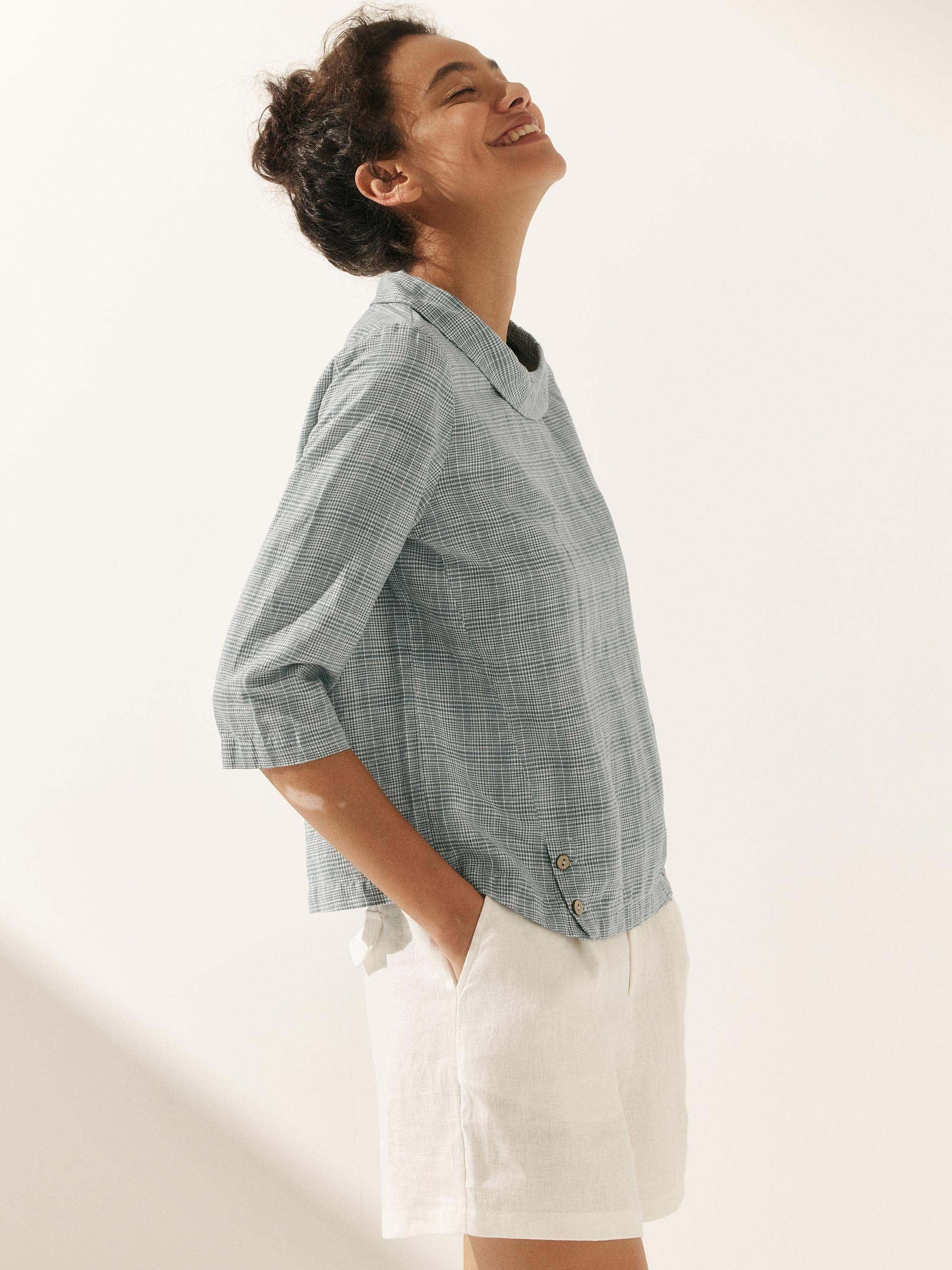 Linen Round Soft-Fold Collar Top ANAIS by LINTICO
