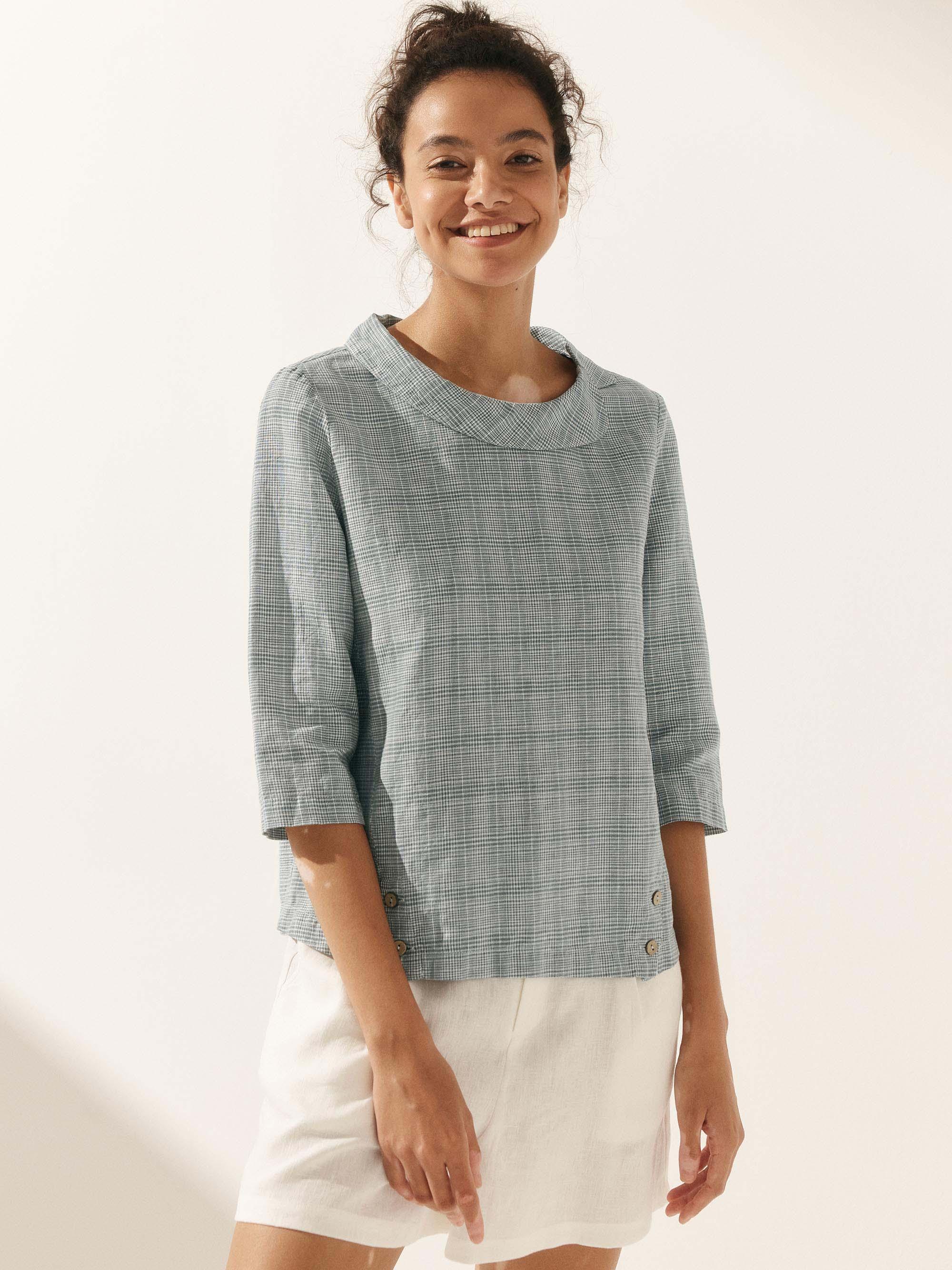 Linen Round Soft-Fold Collar Top LAURA