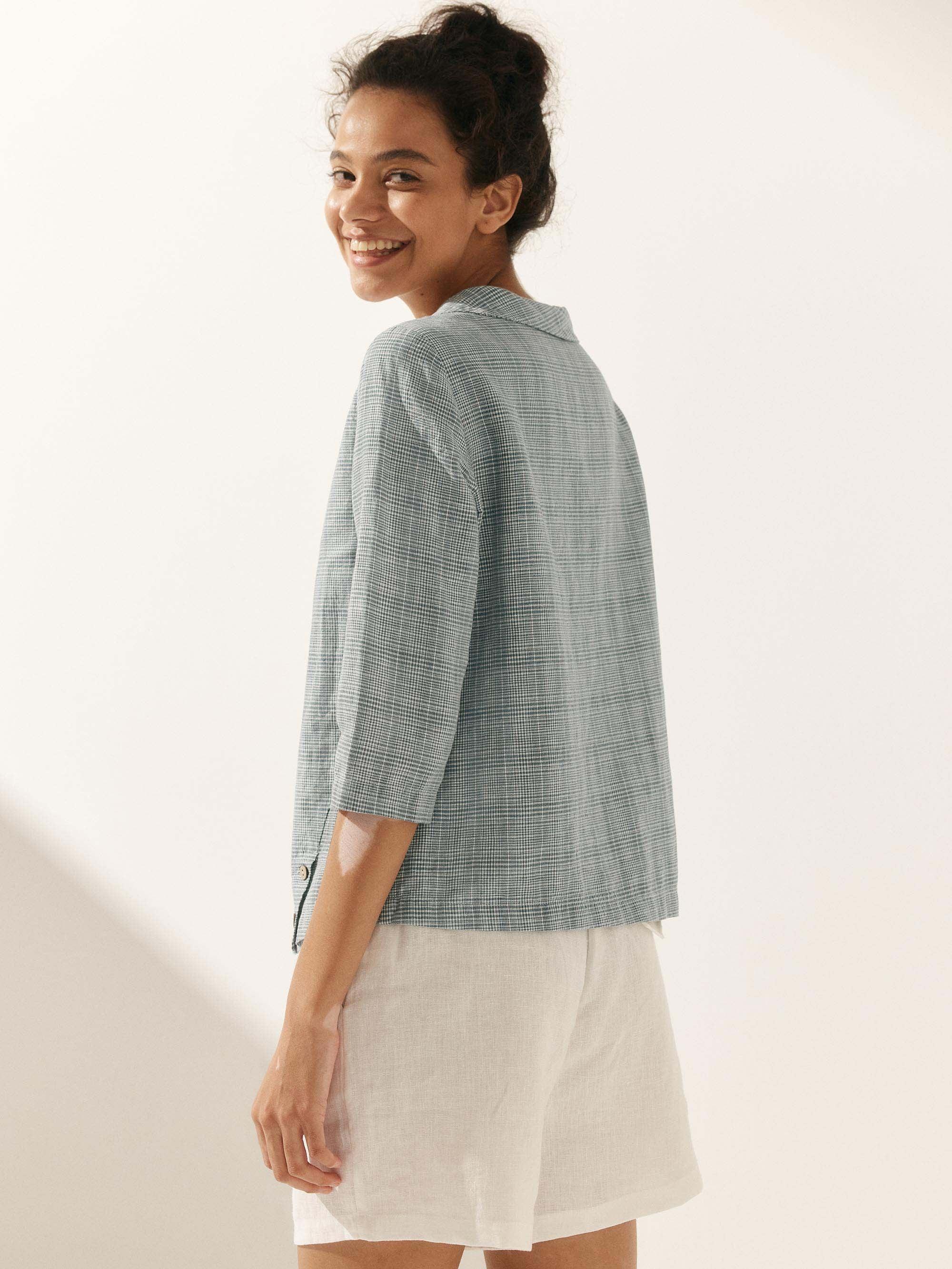 Linen Round Soft-Fold Collar Top ANAIS by LINTICO