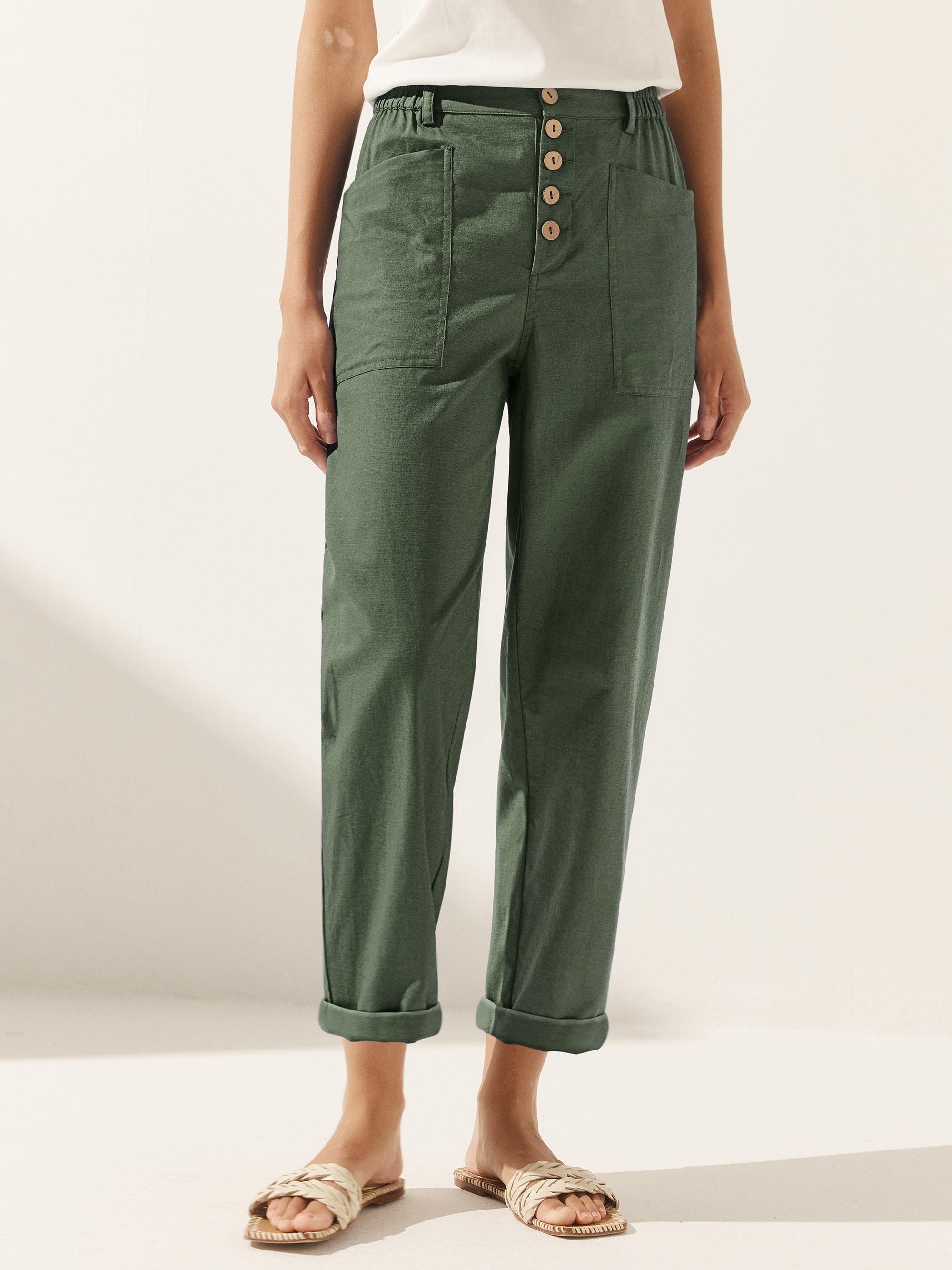 Linen Simple Button Fly Trousers HEIDI by LINTICO