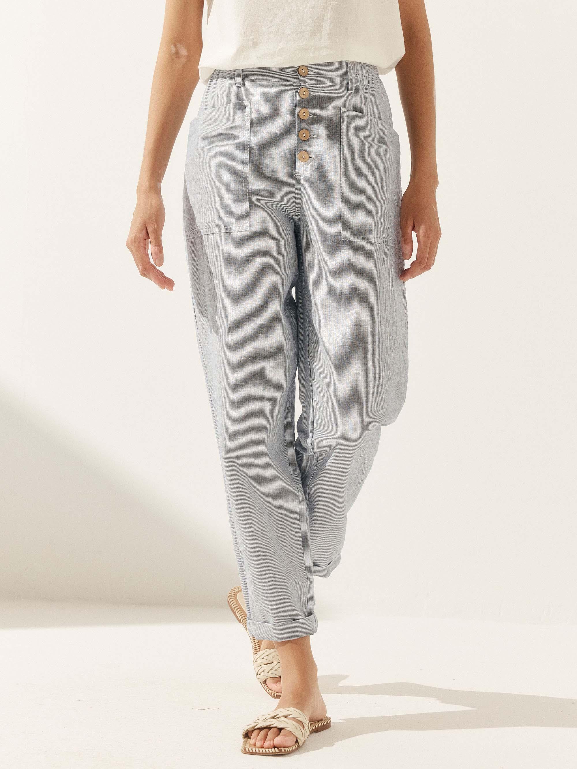 Linen Simple Button Fly Trousers HEIDI by LINTICO