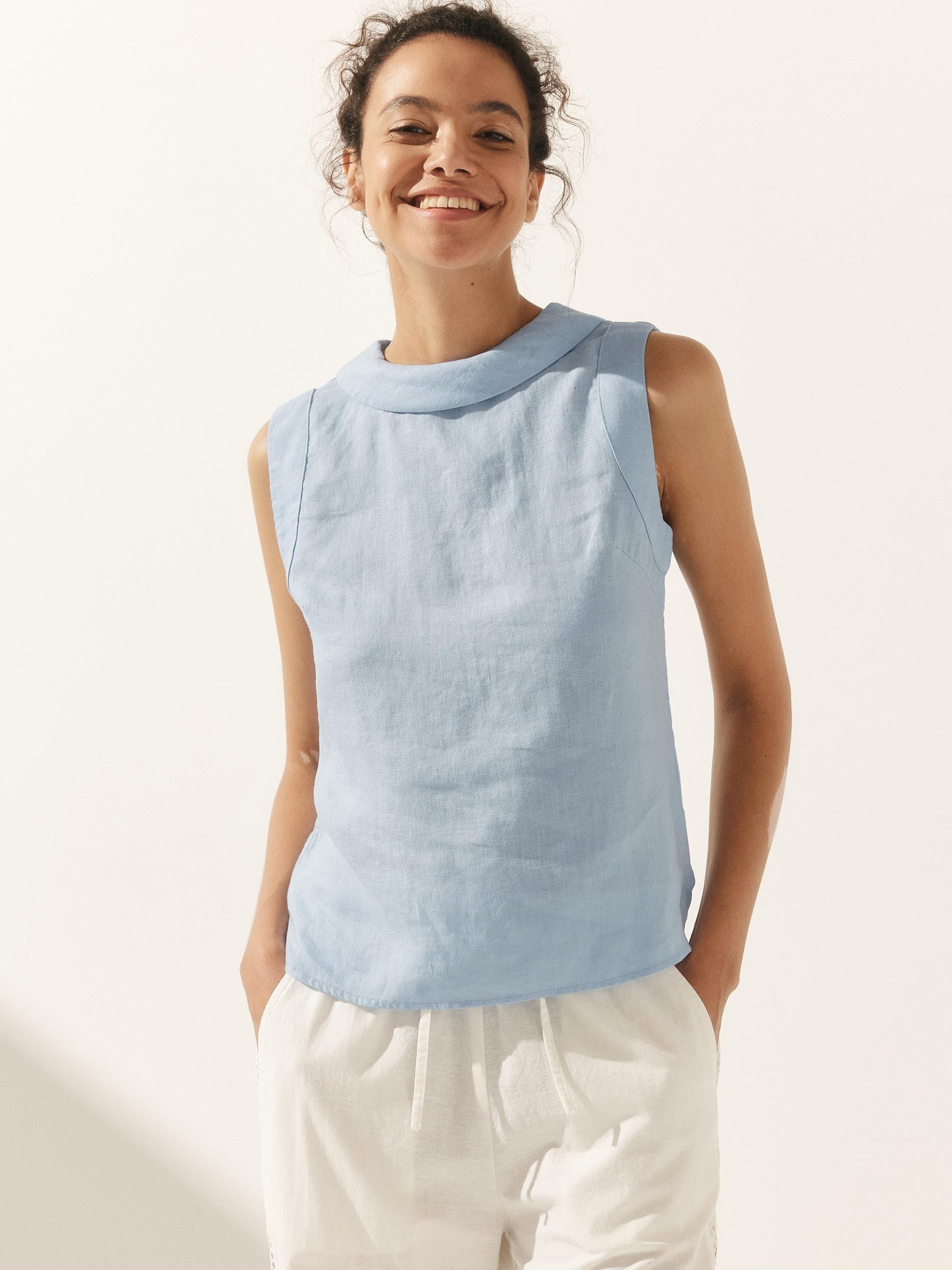 100% Linen Draped Collar Tank Top JACQUELINE by LINTICO