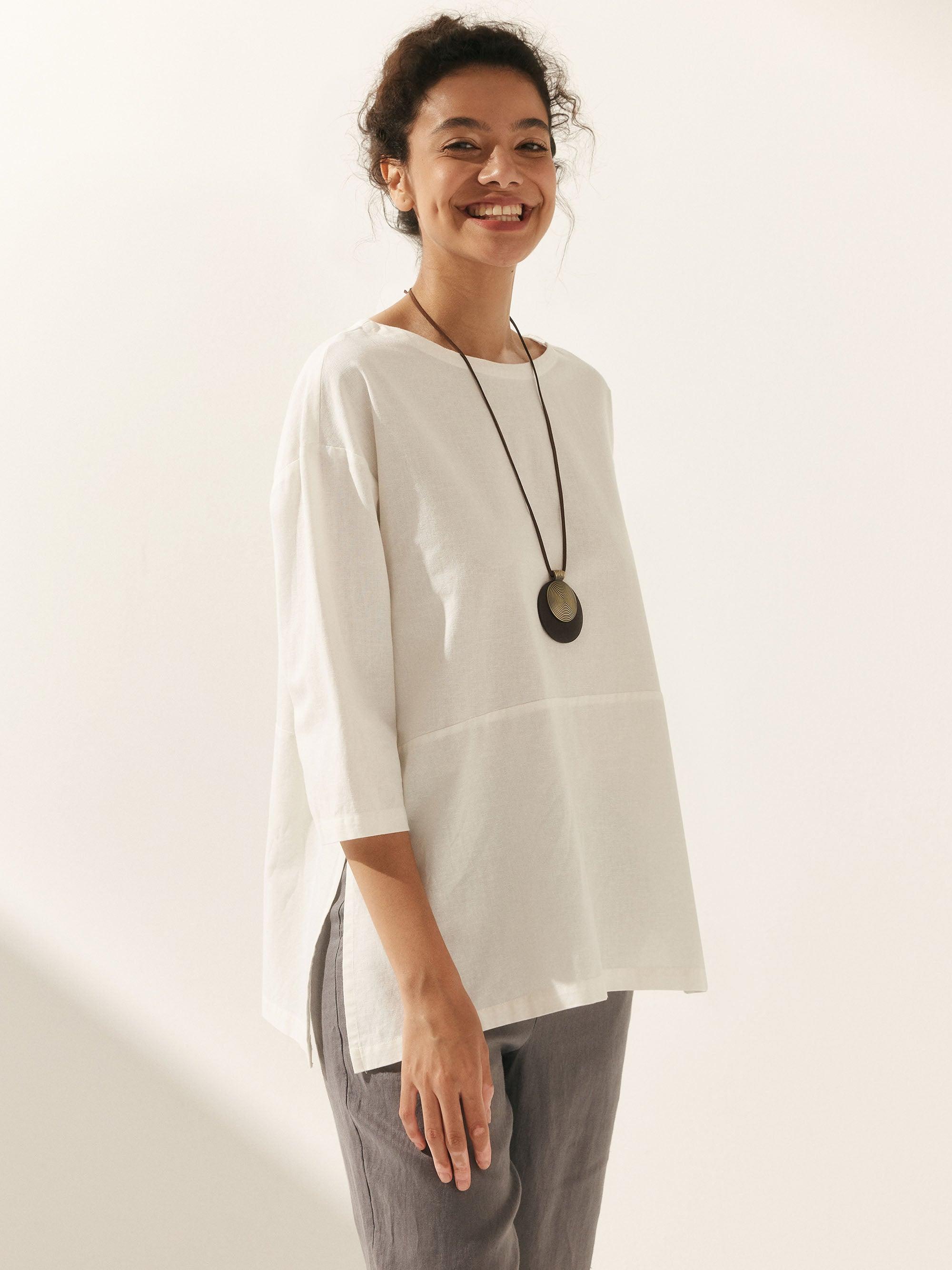 Linen White Boat Neck Oversized Top AVA by LINTICO