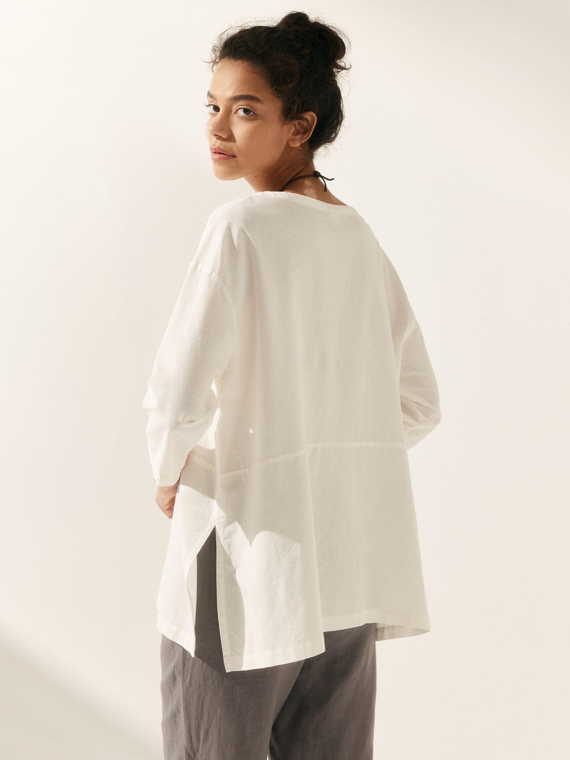 Linen White Boat Neck Oversized Top AVA by LINTICO