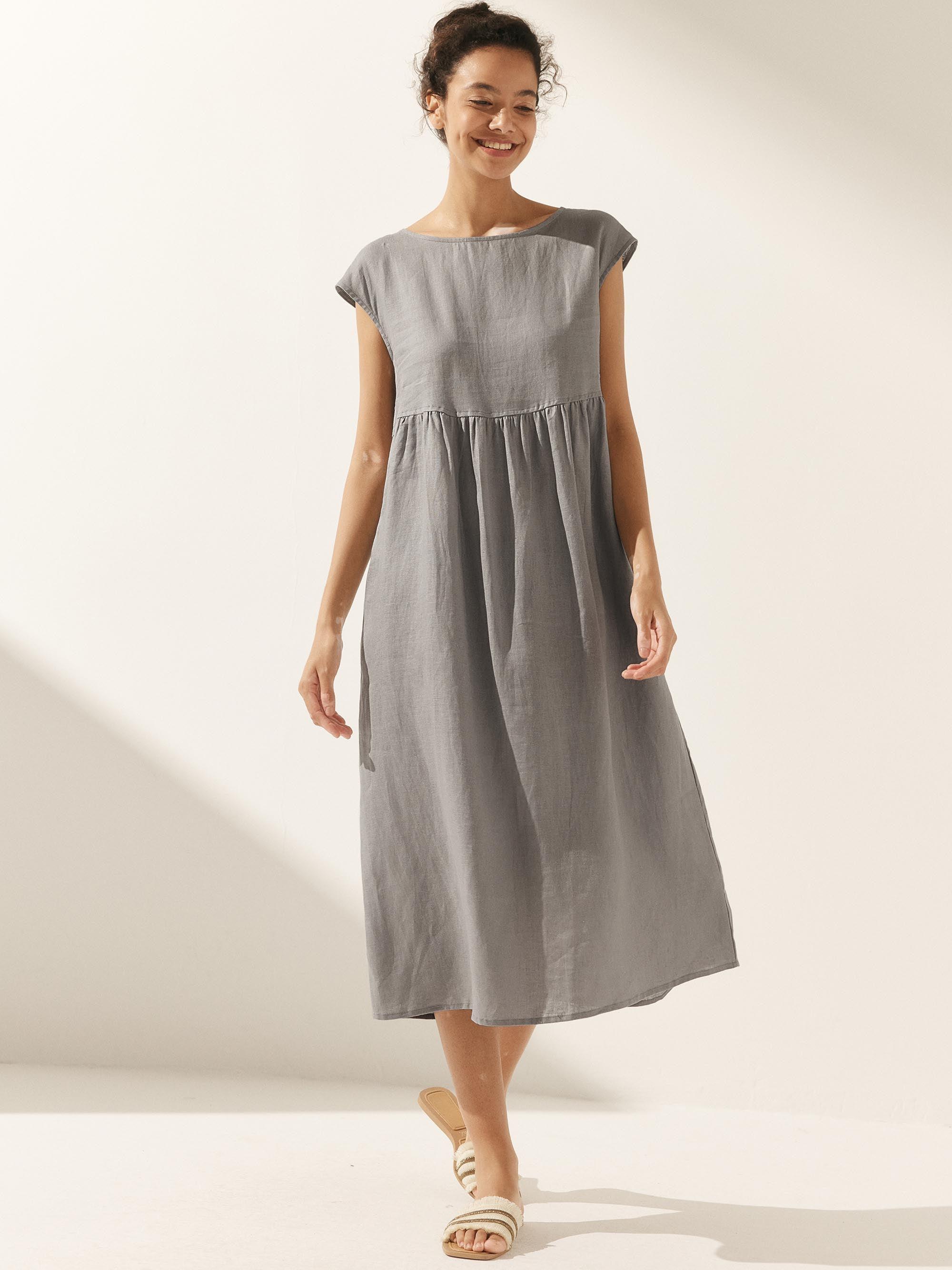 100% Linen Cap Sleeve Washed Maxi Dress JOAN by LINTICO