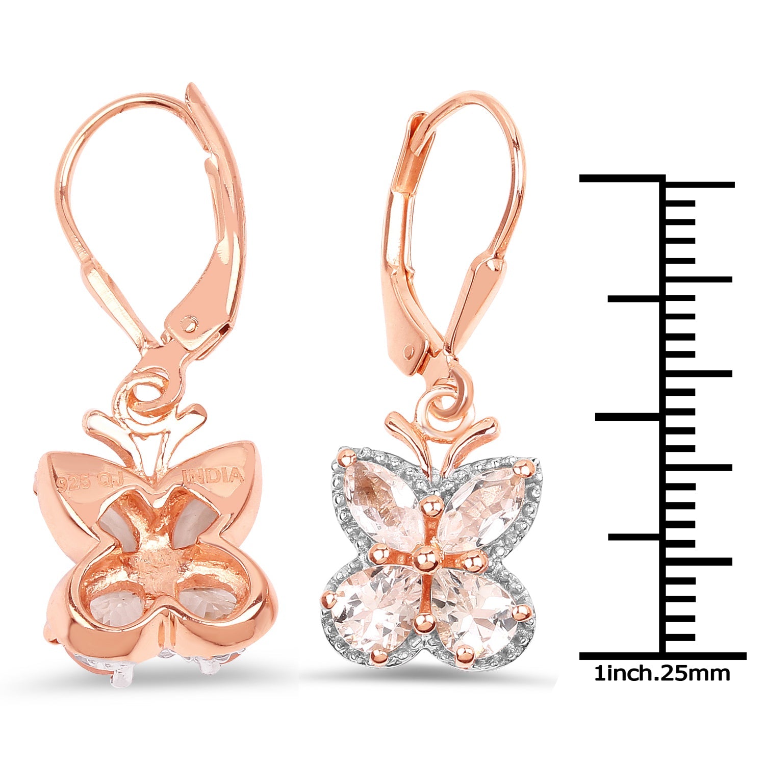18K Rose Gold Plated 1.88 Carat Genuine Morganite .925 Sterling Silver Earrings DestGlow