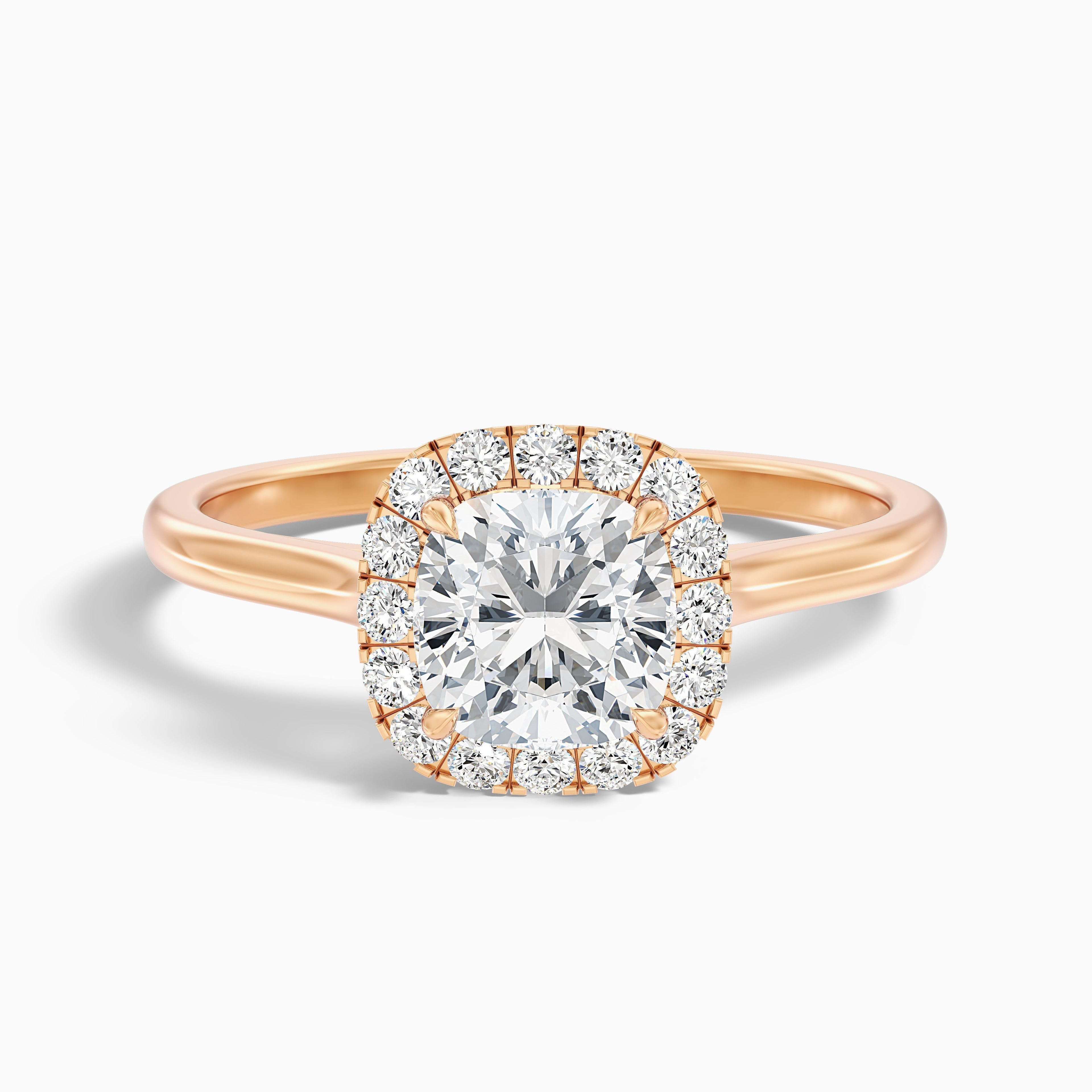 Jeri 1.5 Carat Cushion Cut Halo Lab Grown Engagement Ring in 14k Rose Gold DestGlow