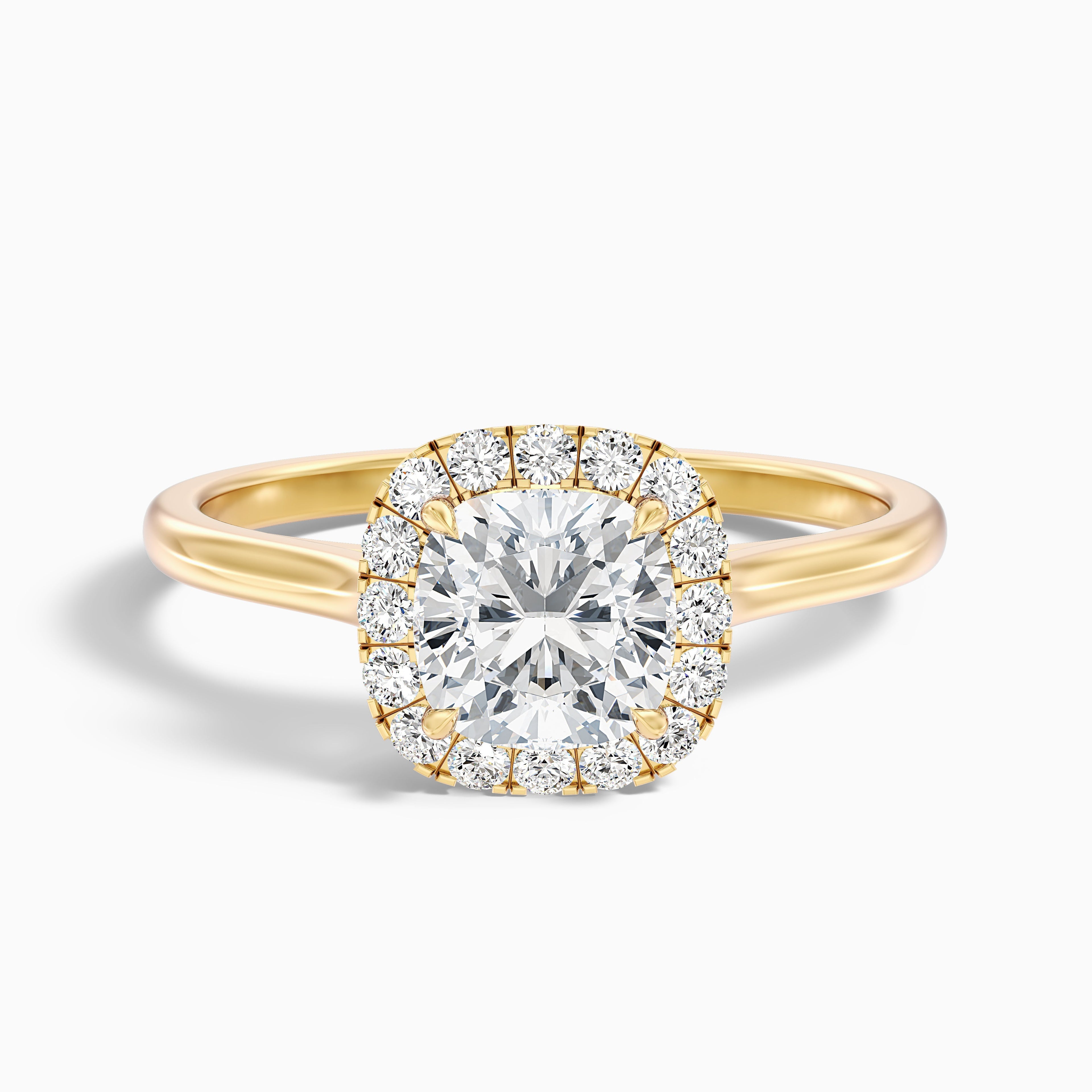 Dina 2 Carat Cushion Cut Halo Moissanite Diamond Ring in 14k White Gold