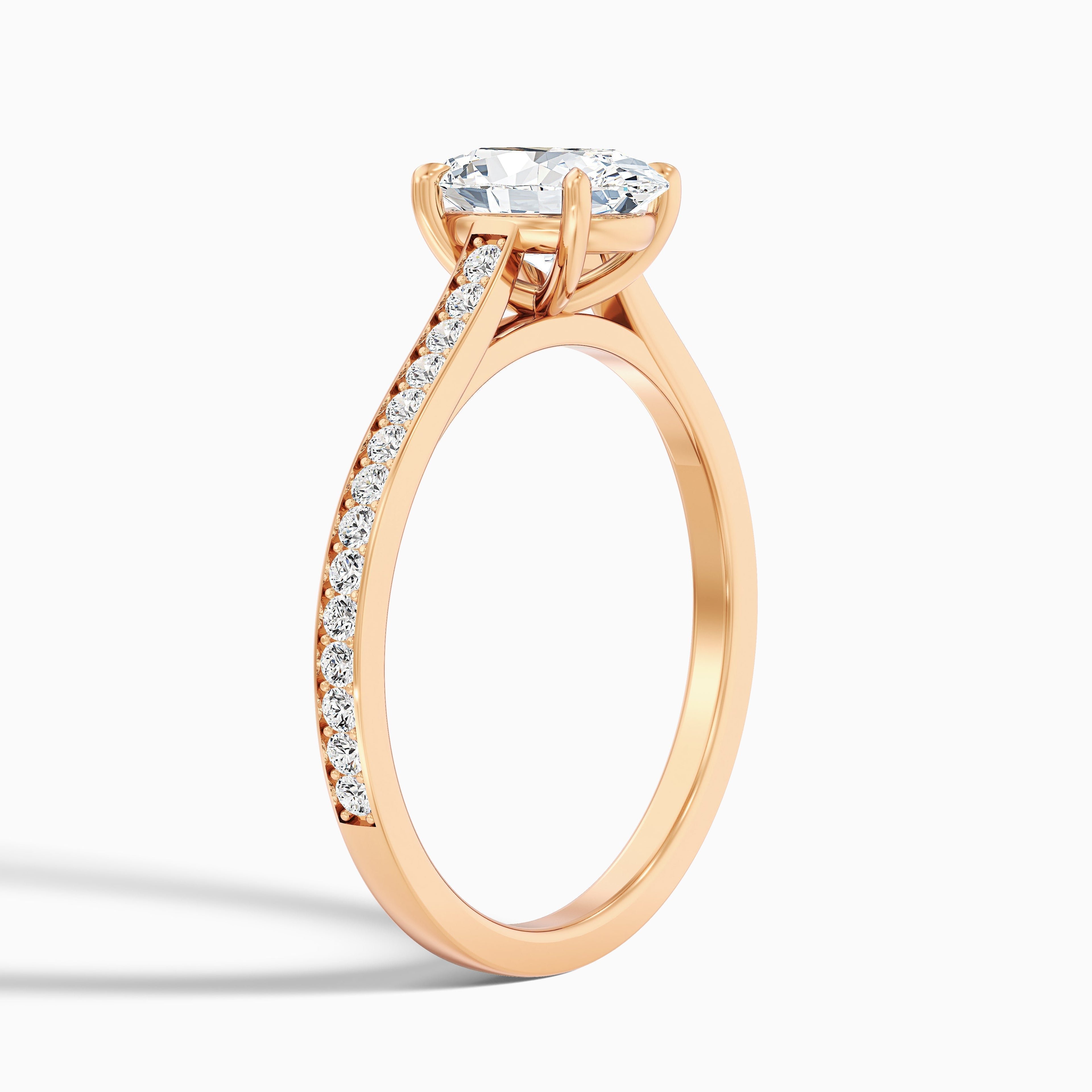 Dallas 3 Carat Oval Cut Side Stone Pave Moissanite Diamond Ring in 18k Rose Gold DestGlow
