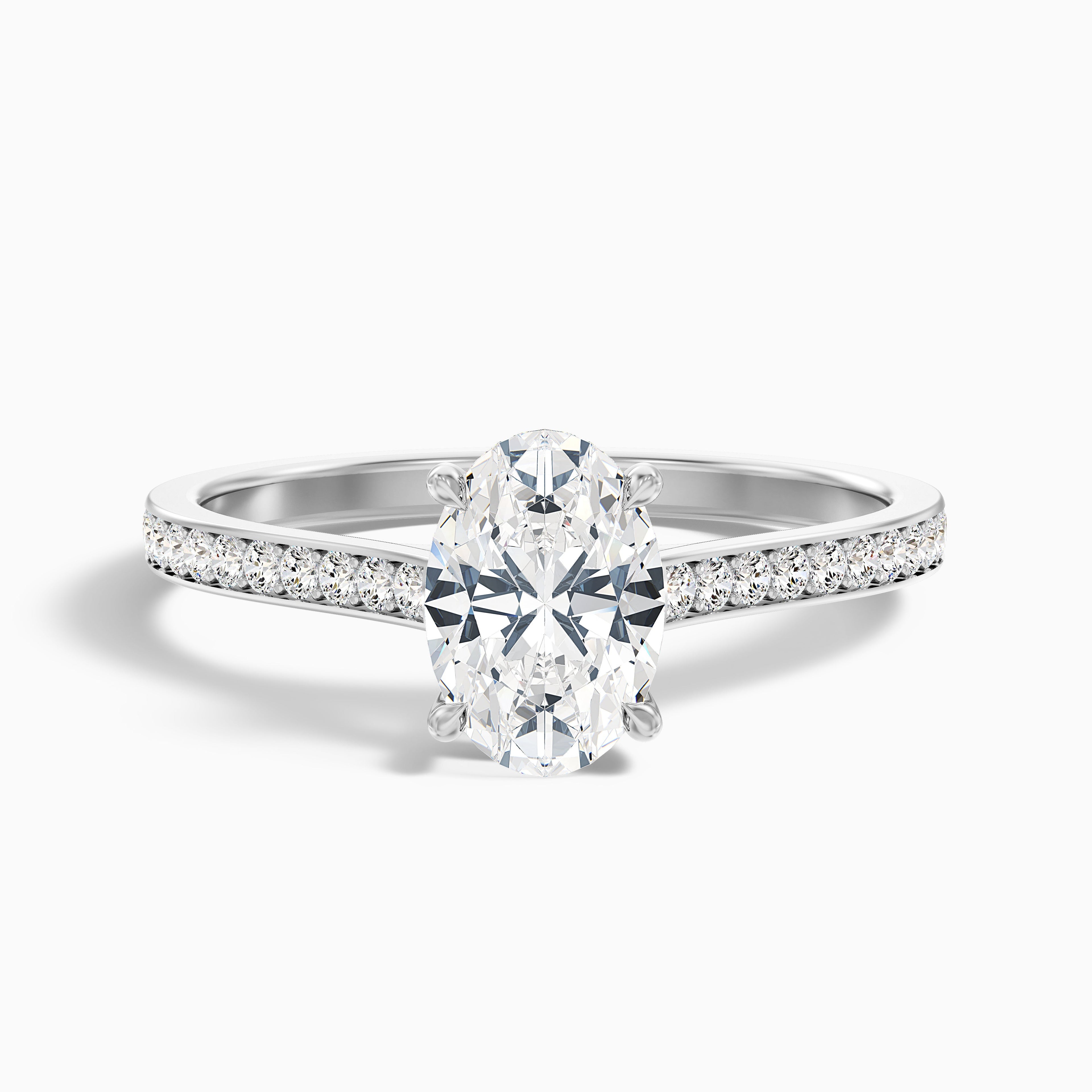 Jessy 1 Carat Oval Cut Side Stone Pave Lab Grown Engagement Ring in 10k Rose Gold