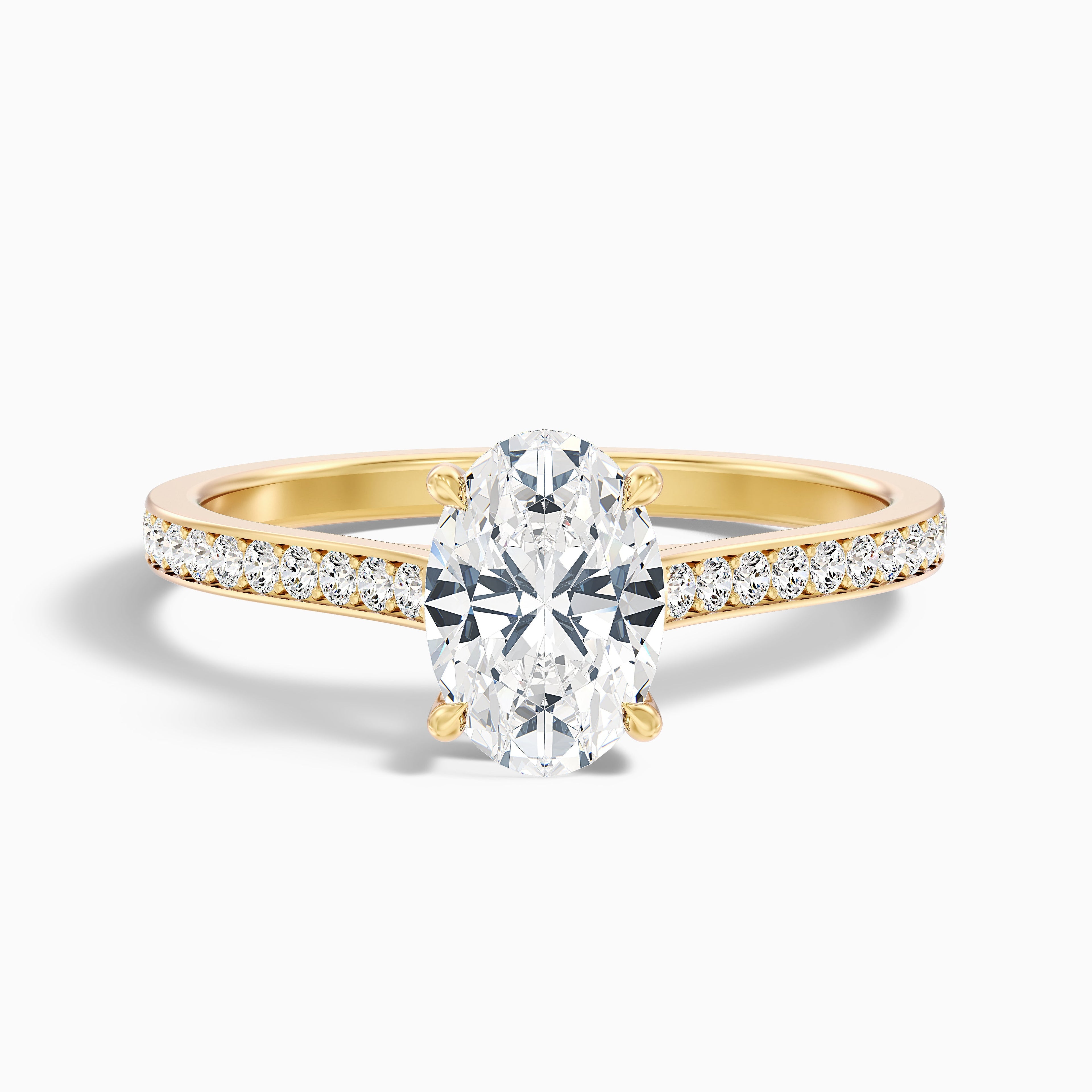 Dallas 1 Carat Oval Cut Side Stone Pave Moissanite Diamond Ring in 10k White Gold