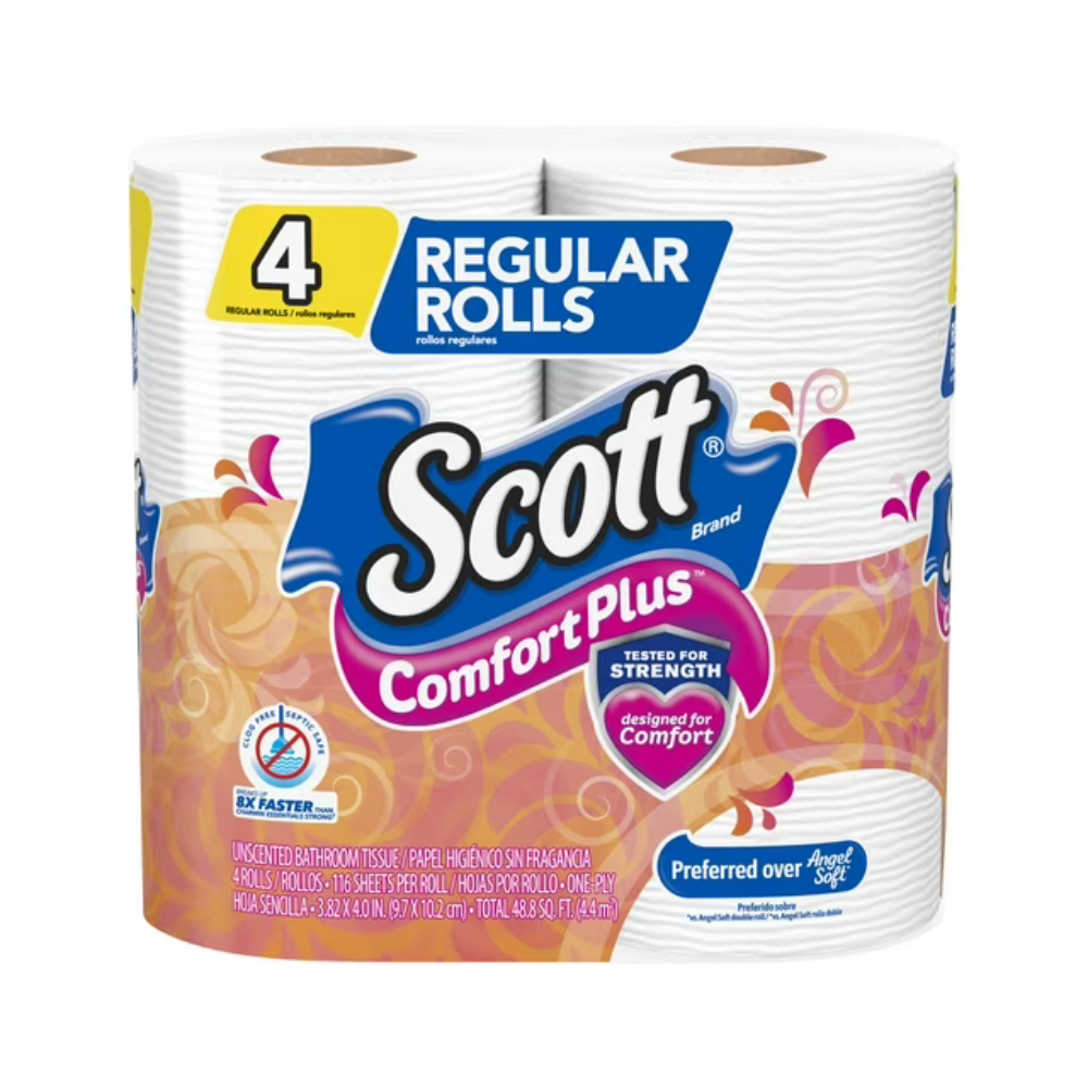 Scott ComfortPlus Toilet Paper, Regular Roll, (4 Rolls) by Farmacias Savia