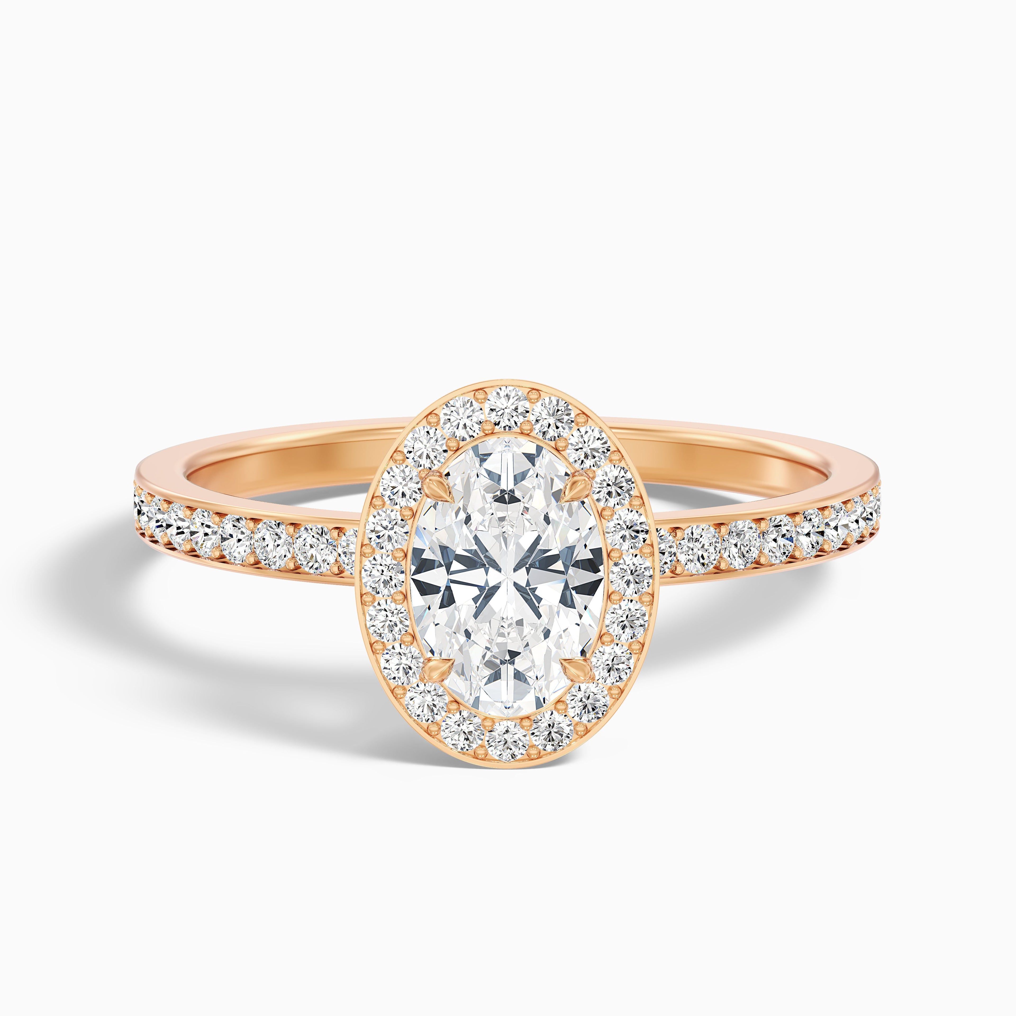 Claudia 4 Carat Oval Halo Pave Moissanite Diamond Ring in 18k Rose Gold DestGlow