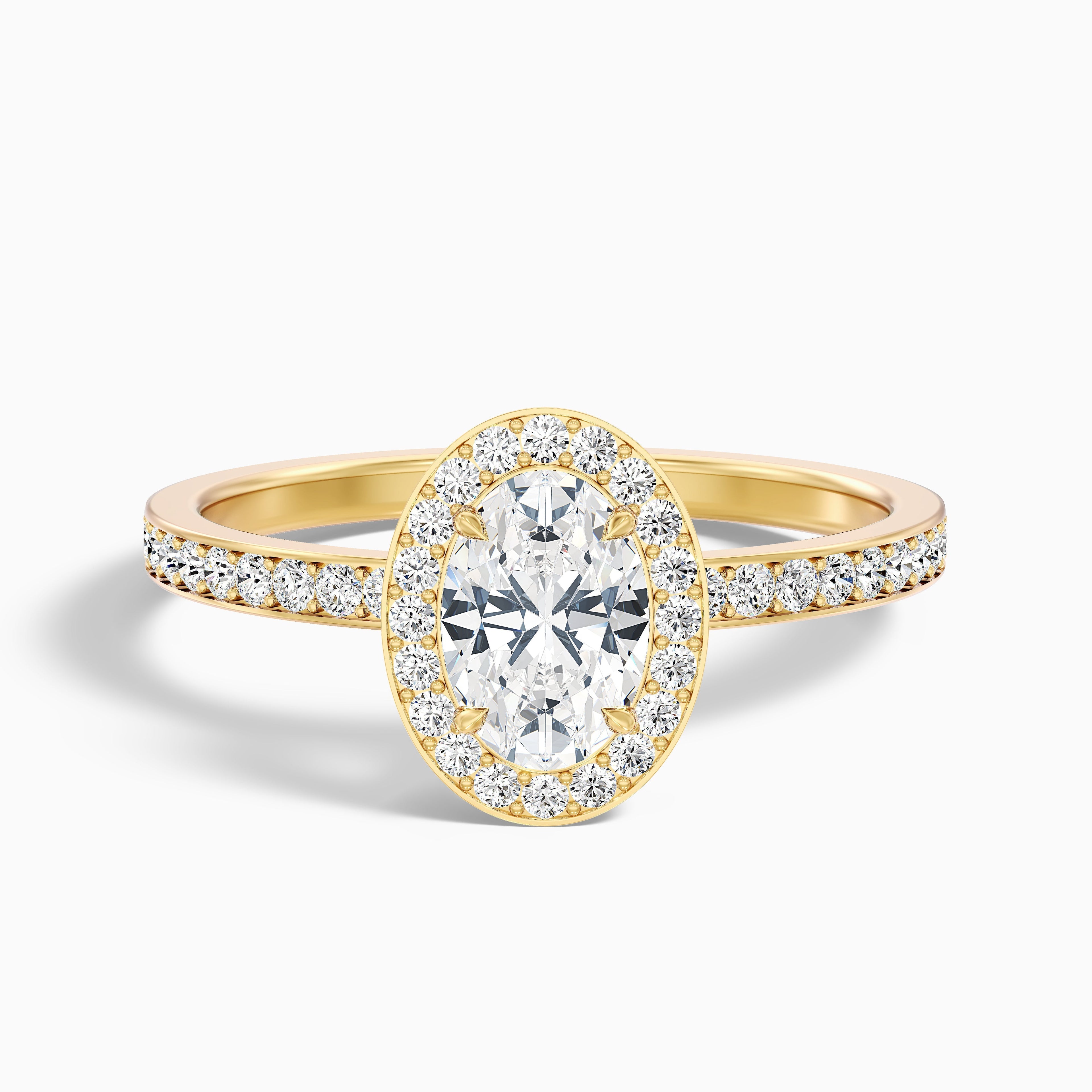 Eden 1 Carat Oval Halo Pave Lab Grown Engagement Ring in 14k Yellow Gold DestGlow