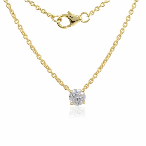 White Moissanite Chain Pendant - 4mm Round Lab Grown Sterling Silver Necklace