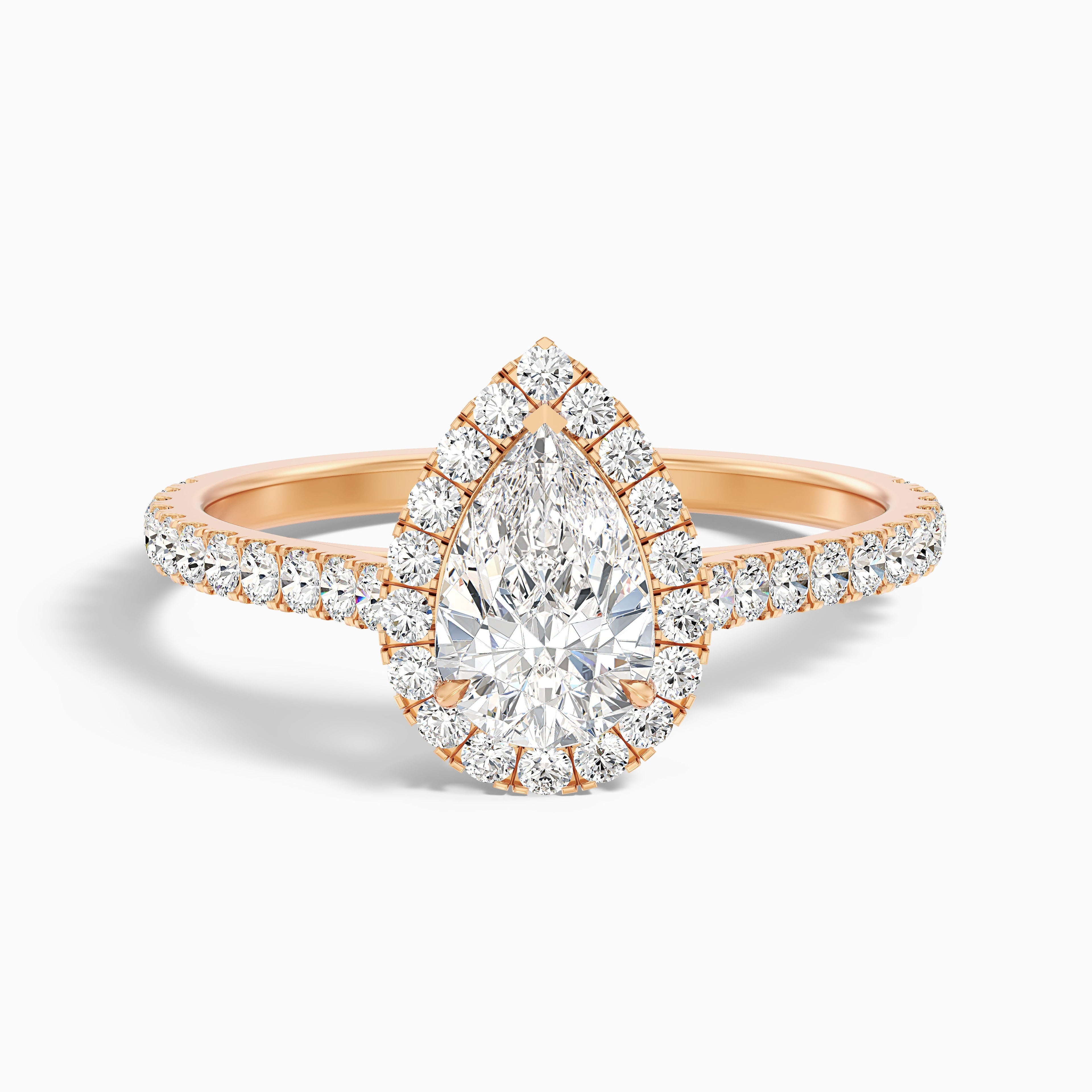 Cindy 3 Carat Pear Shaped Halo Moissanite Diamond Ring in 18k Yellow Gold