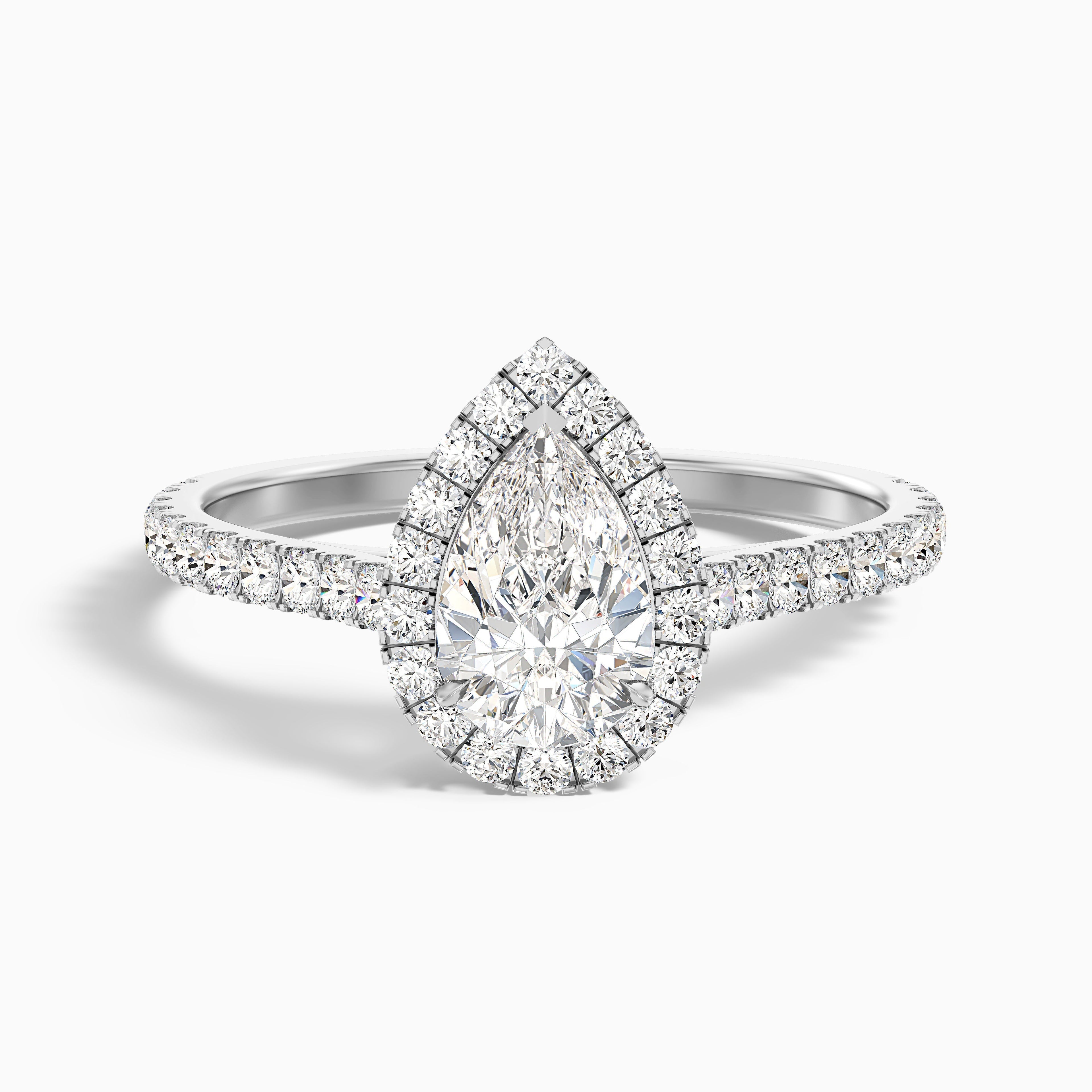 Cindy 5.5 Carat Pear Shaped Halo Moissanite Diamond Ring in 10k Yellow Gold