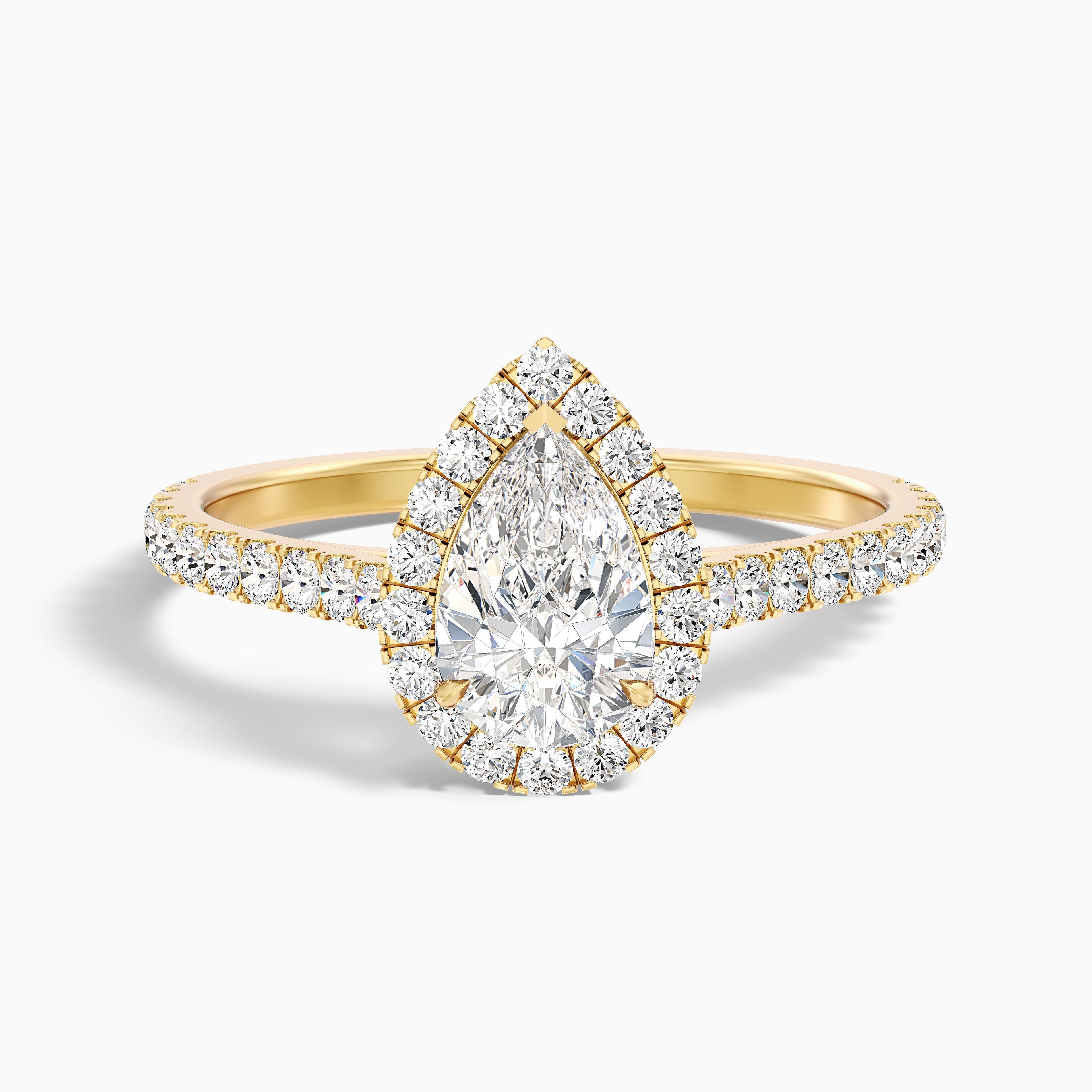 Aria 2 Carat Pear Shaped Halo Lab Grown Engagement Ring in 14k Yellow Gold DestGlow