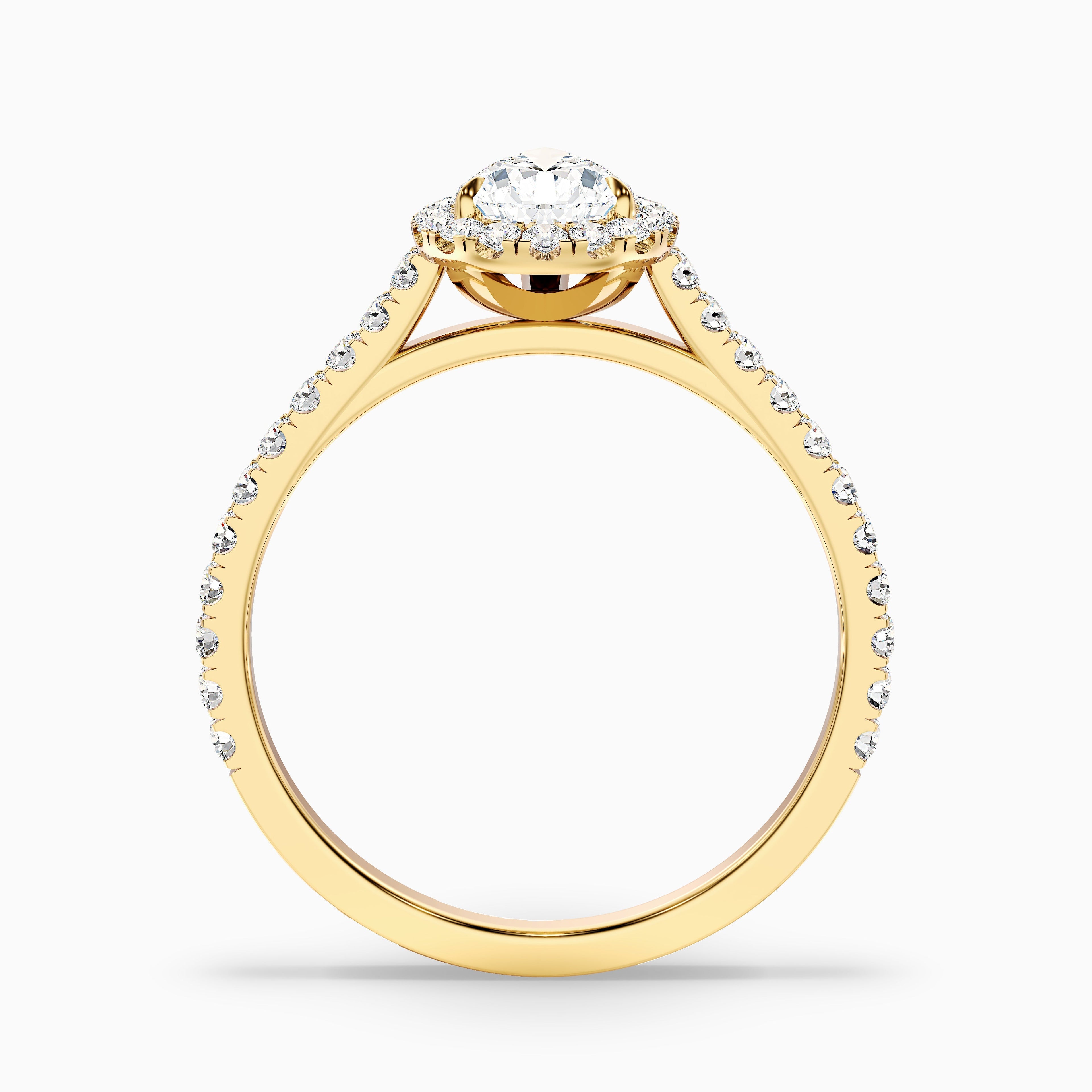 Cindy 3 Carat Pear Shaped Halo Moissanite Diamond Ring in 14k Yellow Gold