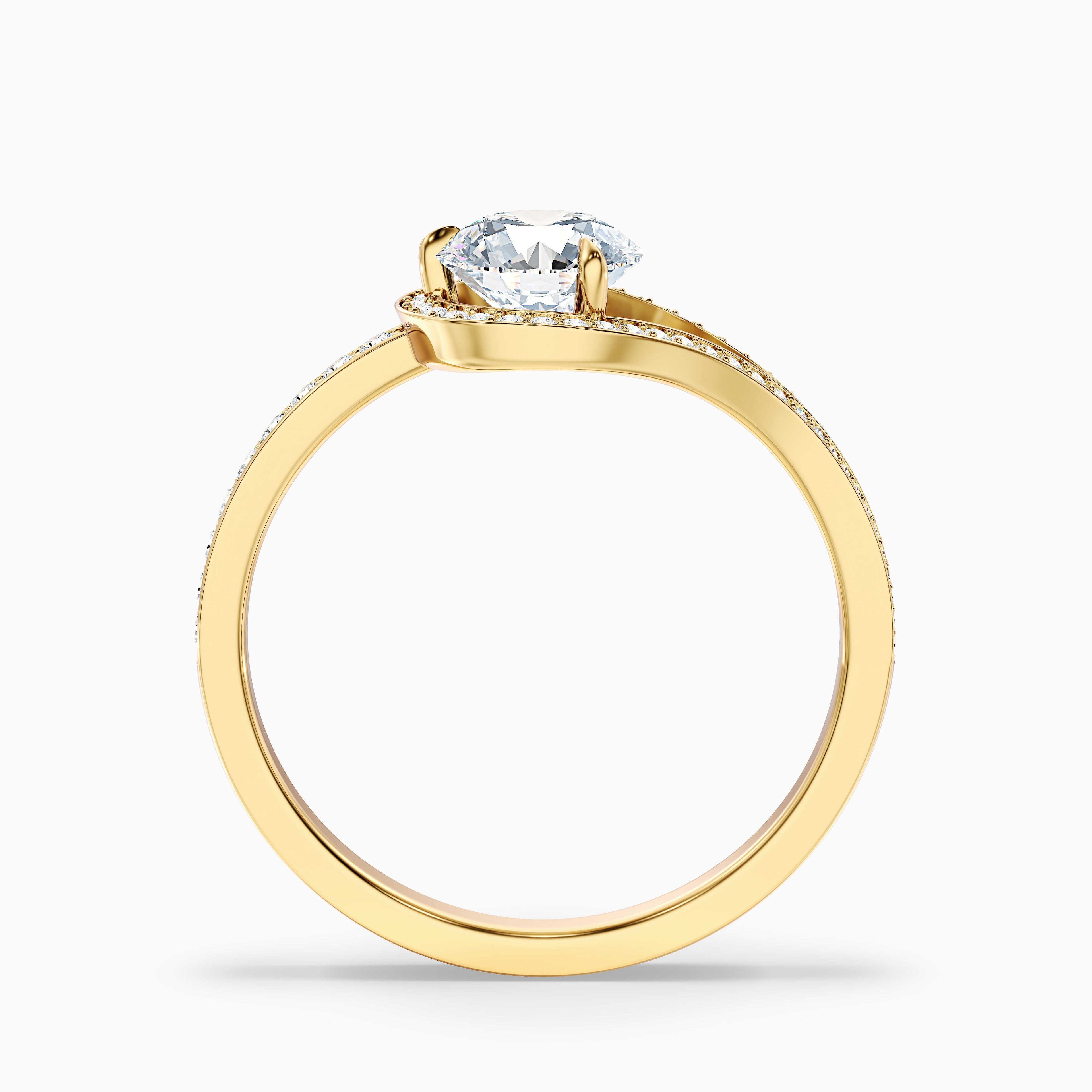 Elly 9 Carat Round Halo Pave Moissanite Diamond Ring in 10k Yellow Gold DestGlow