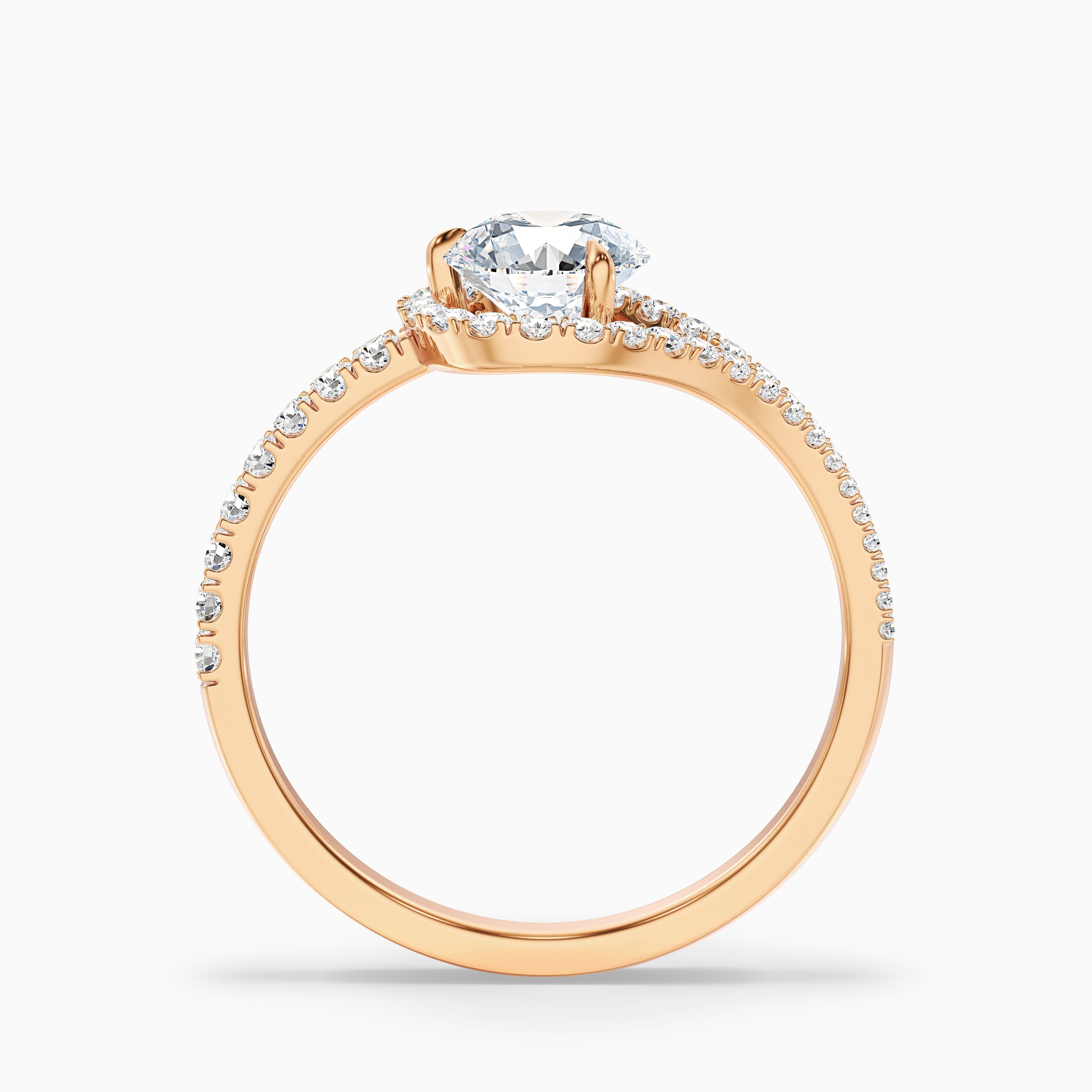 Callie 5 Carat Round Halo Pave Moissanite Diamond Ring in 18k Rose Gold DestGlow