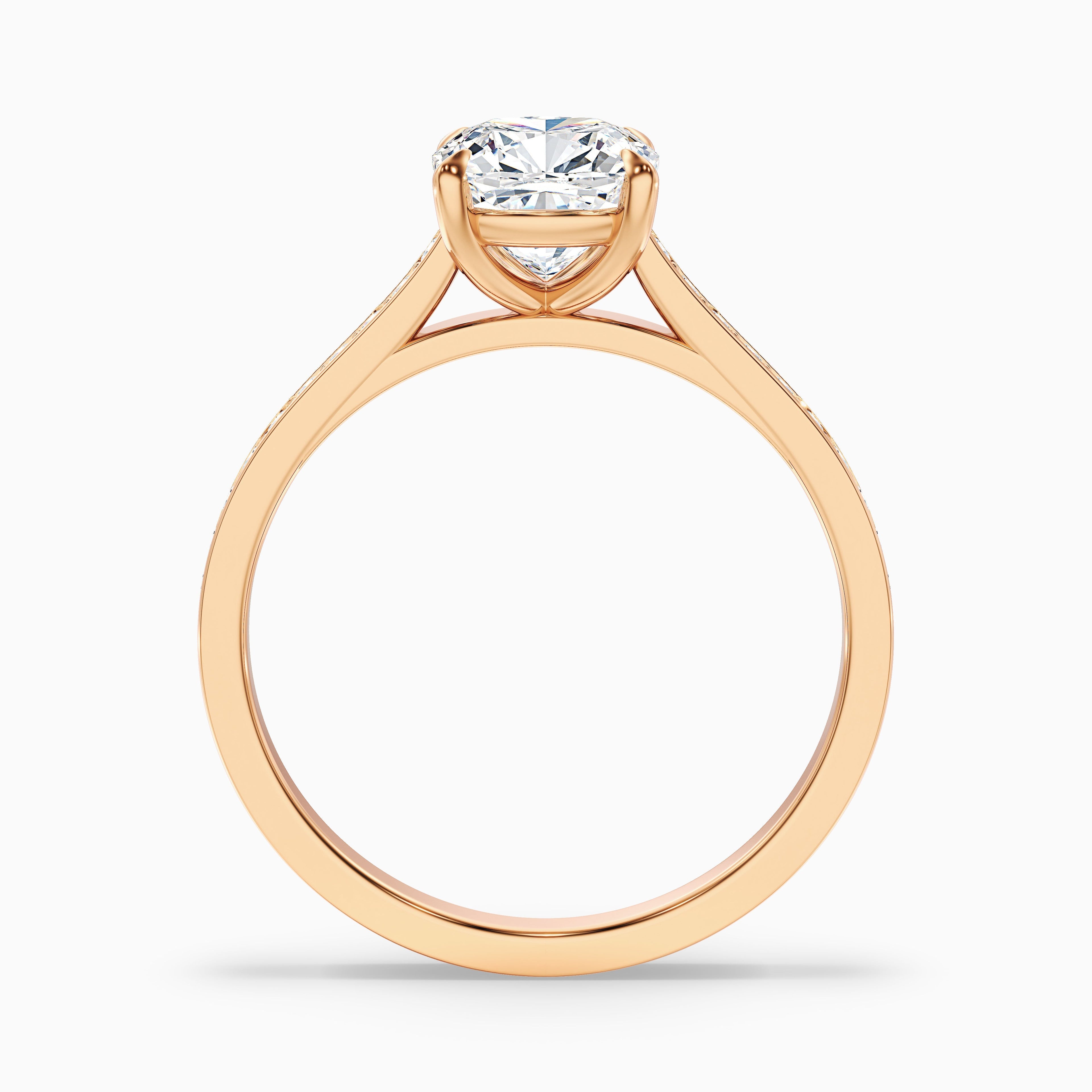 Eva 3.5 Carat Cushion Cut Side Stone Pave Moissanite Diamond Ring in 18k Yellow Gold