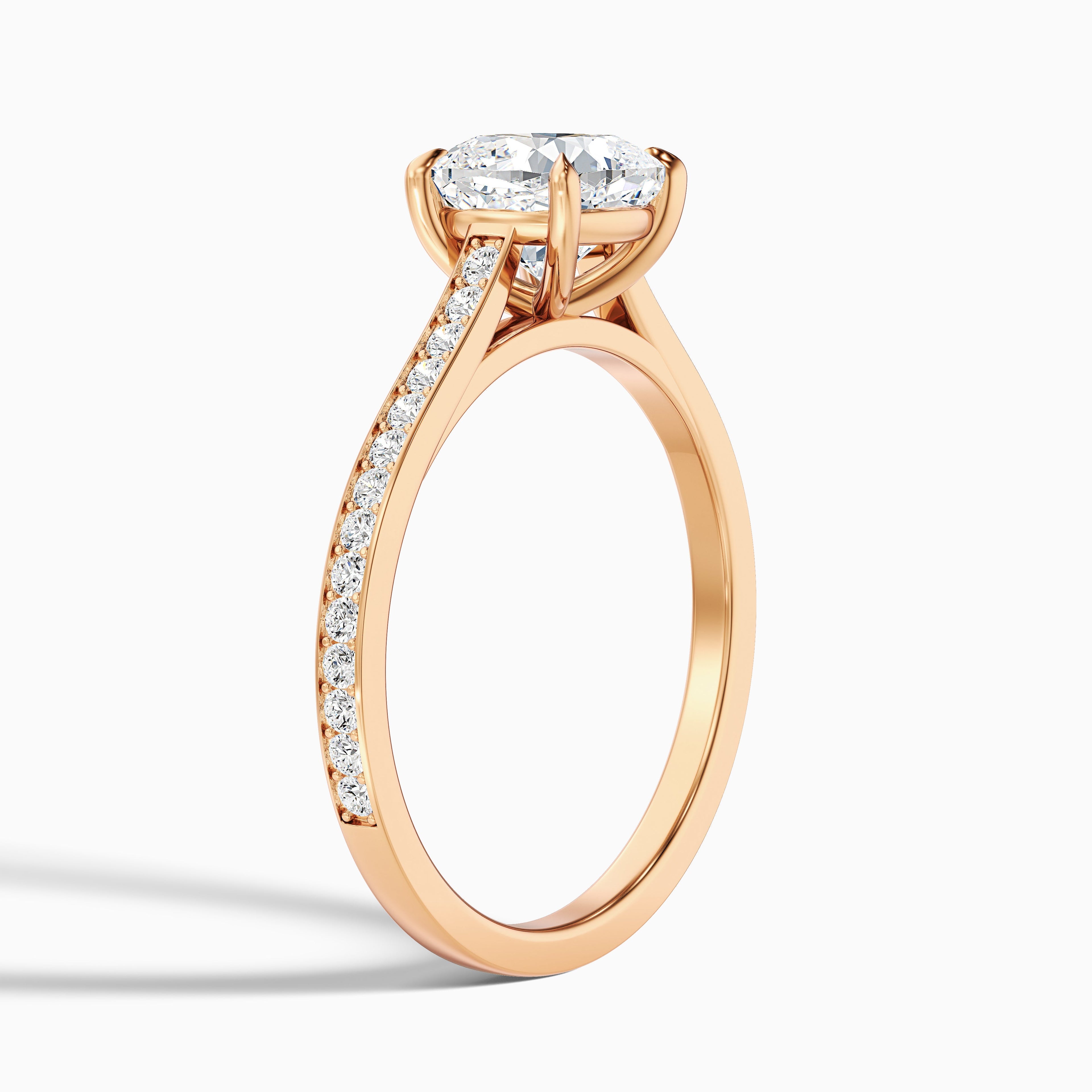 Eva 3 Carat Cushion Cut Side Stone Pave Lab Grown Engagement Ring in 14k Rose Gold DestGlow