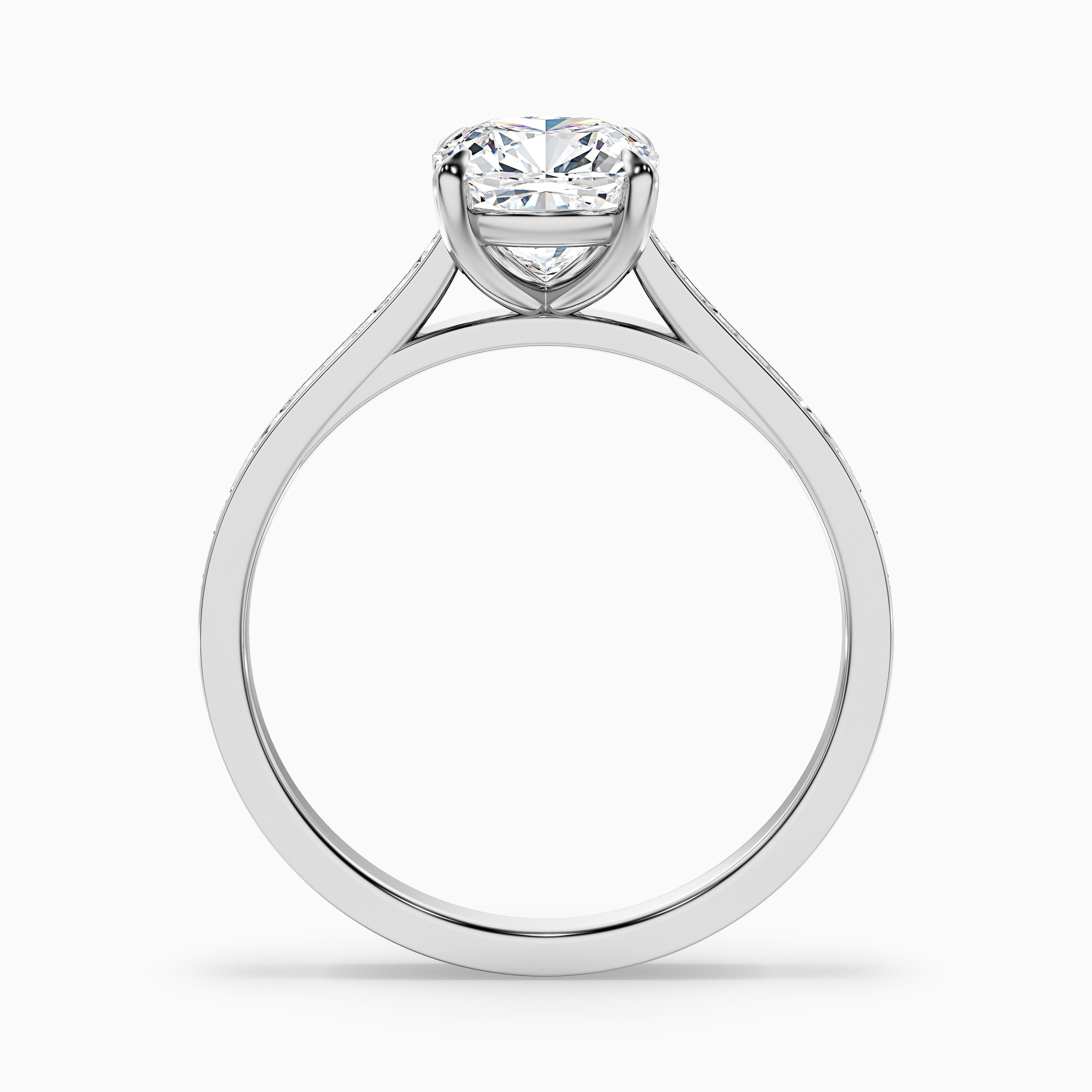 Eva 4.5 Carat Cushion Cut Side Stone Pave Moissanite Diamond Ring in 18k Yellow Gold